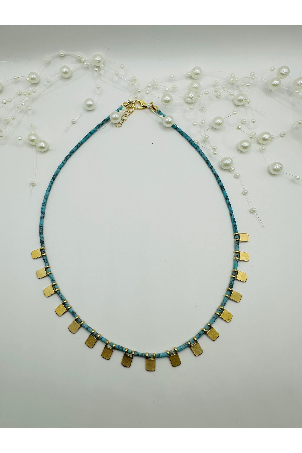 FASHION 316L Çelik Gold Püsküllü Doğal Taş Kolye