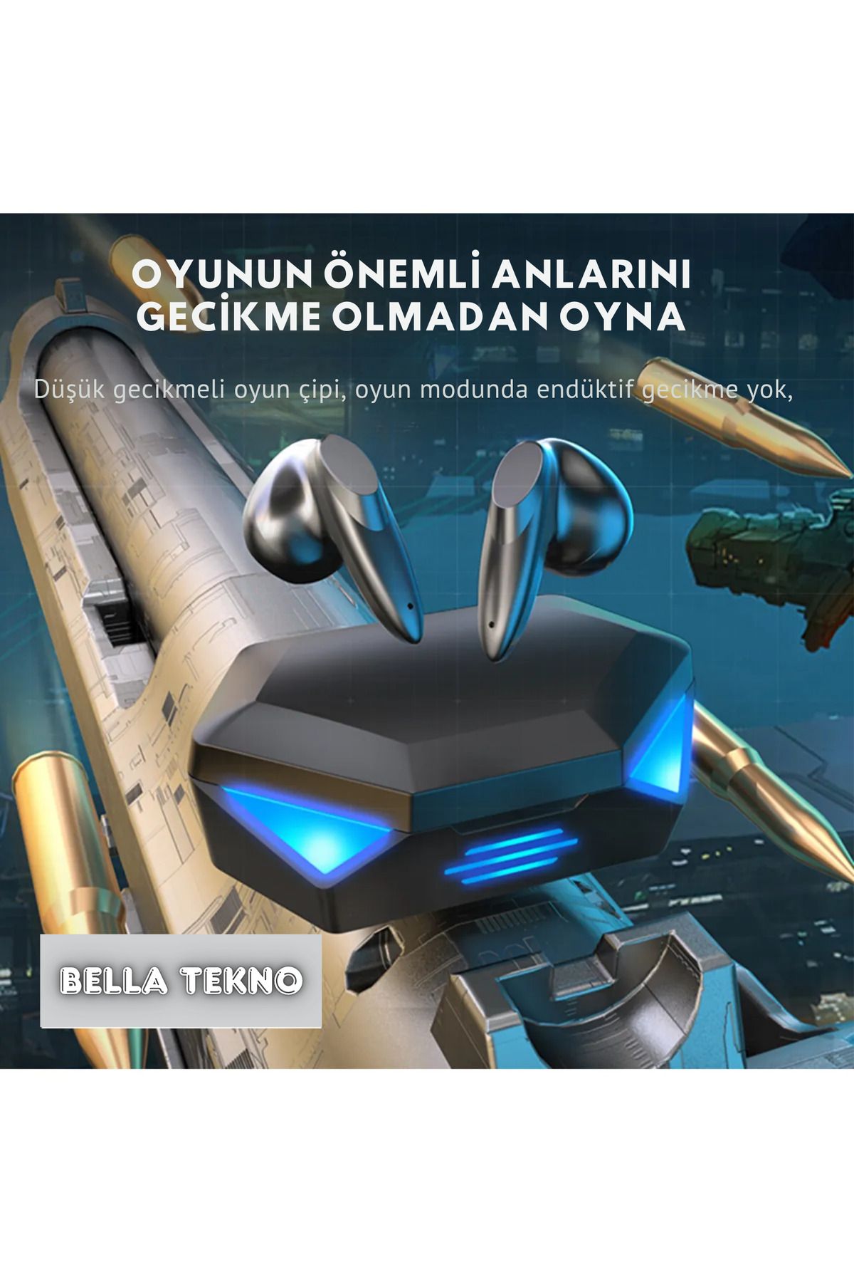 BellaThec Bluetooth 5.2 Kablosuz RGB Işıklı Gaming Kulaklık Çift Mikrofonlu Düşük Gecikme Yüksek Ses