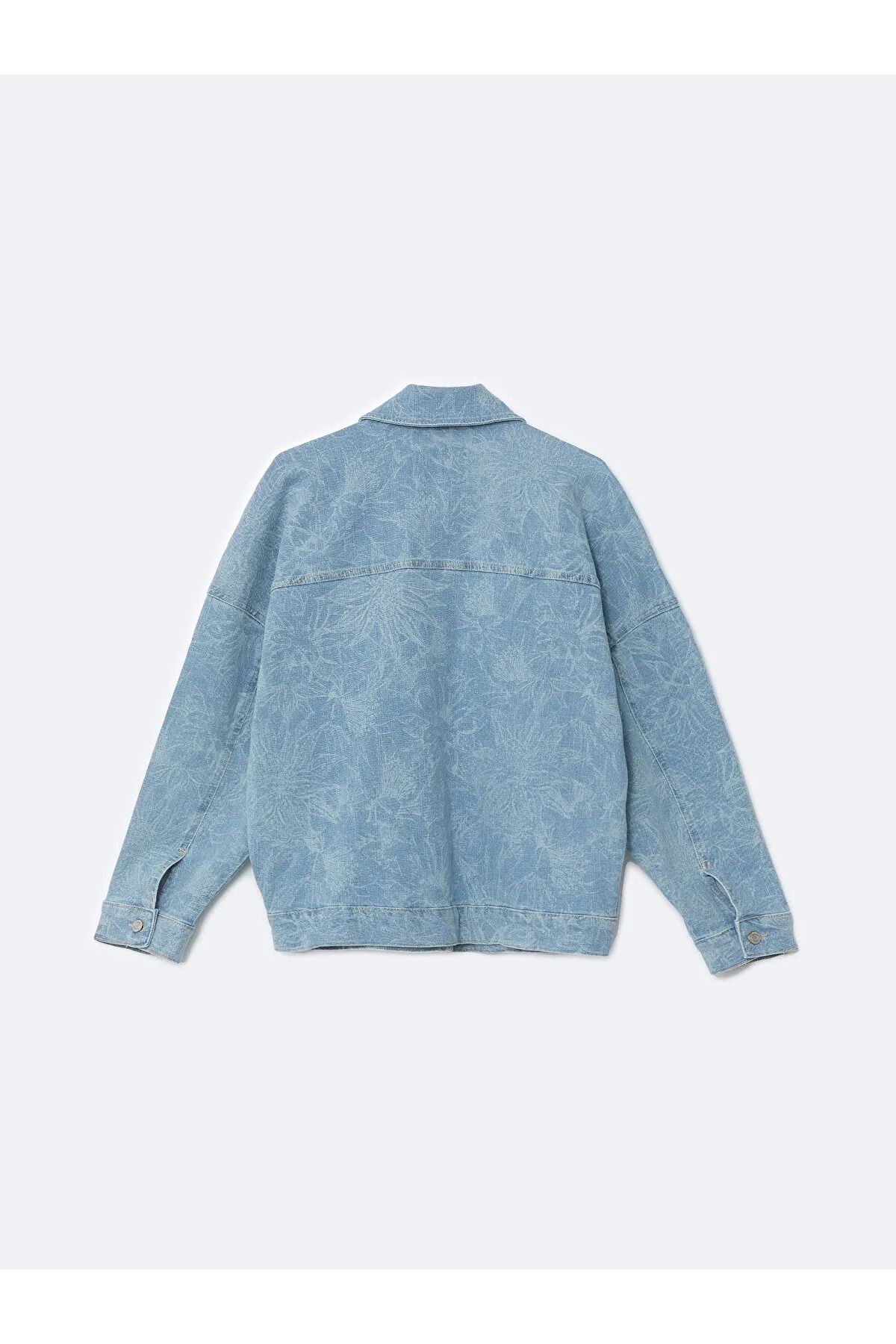 LC Waikiki Gömlek Yaka Desenli Oversize Kadın Jean Ceket