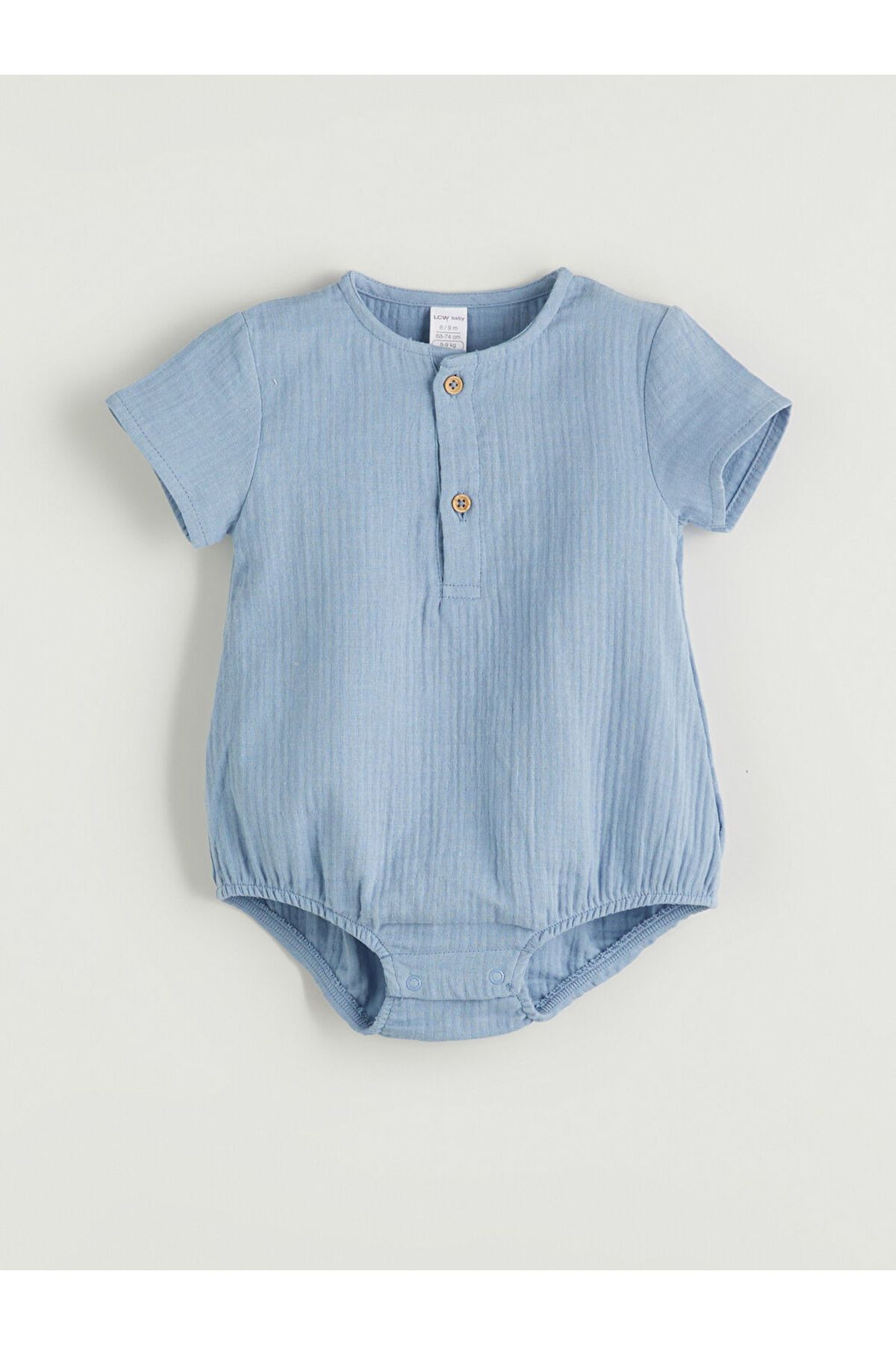 LC Waikiki LCW baby Mavi Yakası Düğmeli Erkek Bebek Çıtçıtlı Body