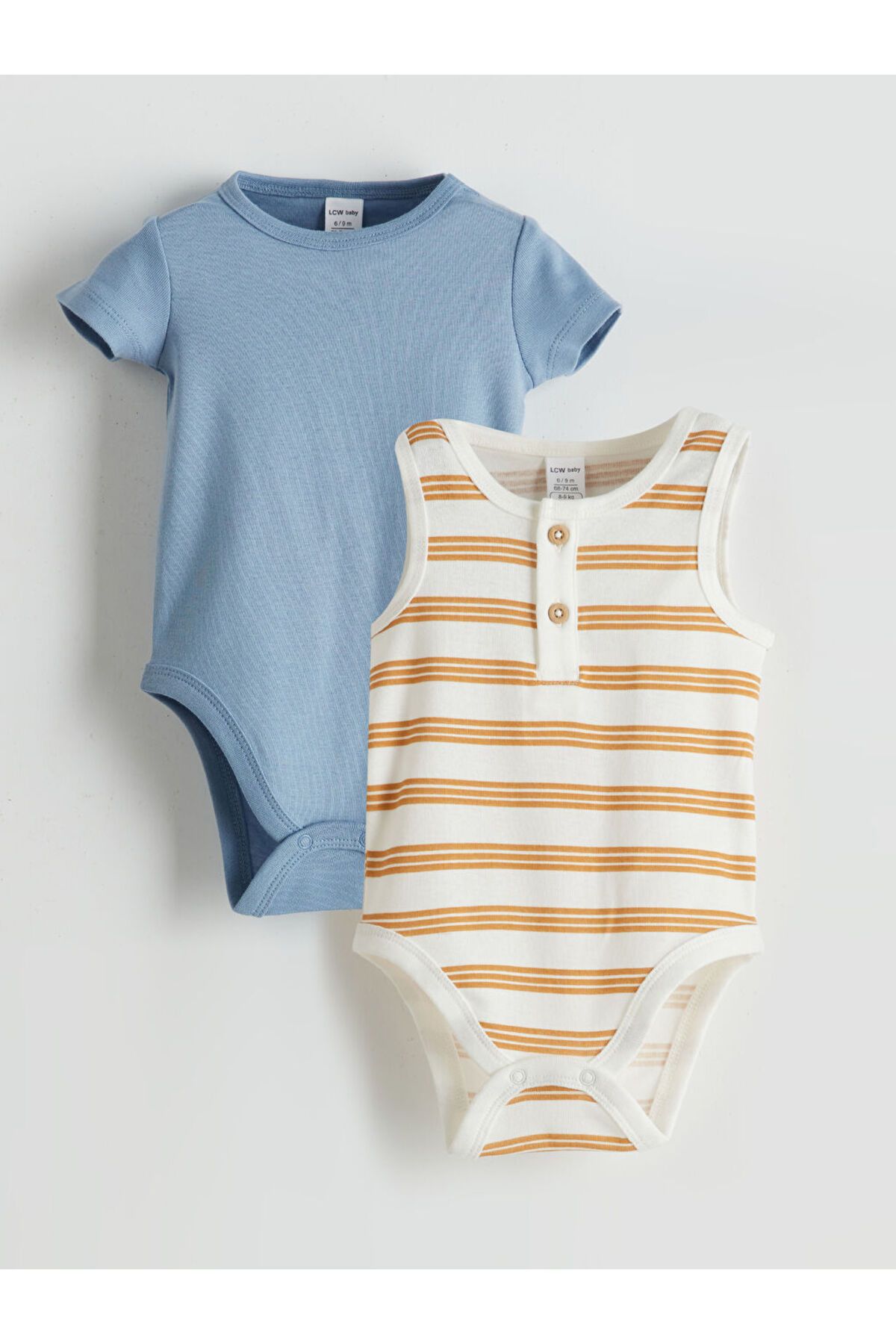 LC Waikiki LCW baby Ekru Bisiklet Yaka Çizgili Erkek Bebek Çıtçıtlı Bodysuit 2'l