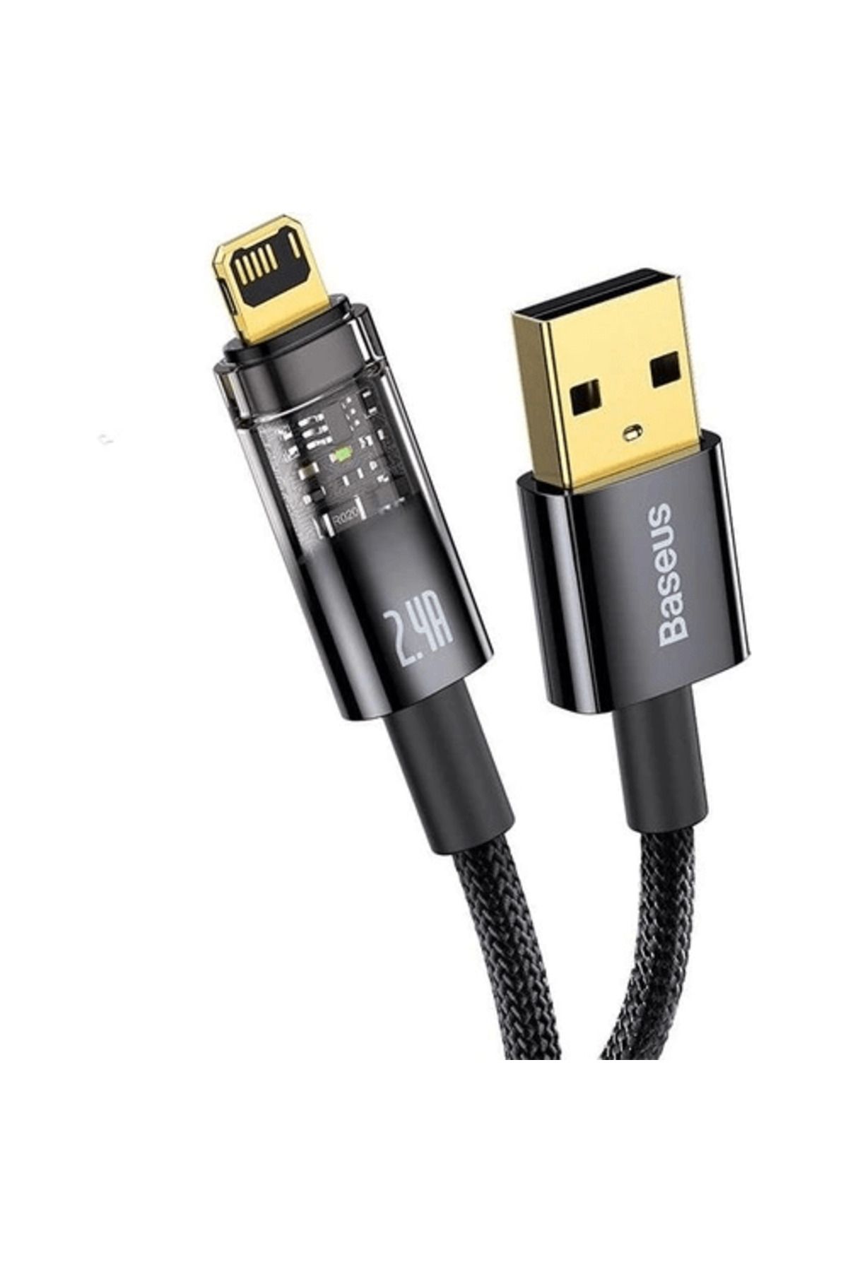 merland benvecocuk Şeffaf Uçlu İphone 45w Usb Hızlı Ve Dayanıklı Şarj Ve Data Işıklı Örgü Kablo 1 Metre
