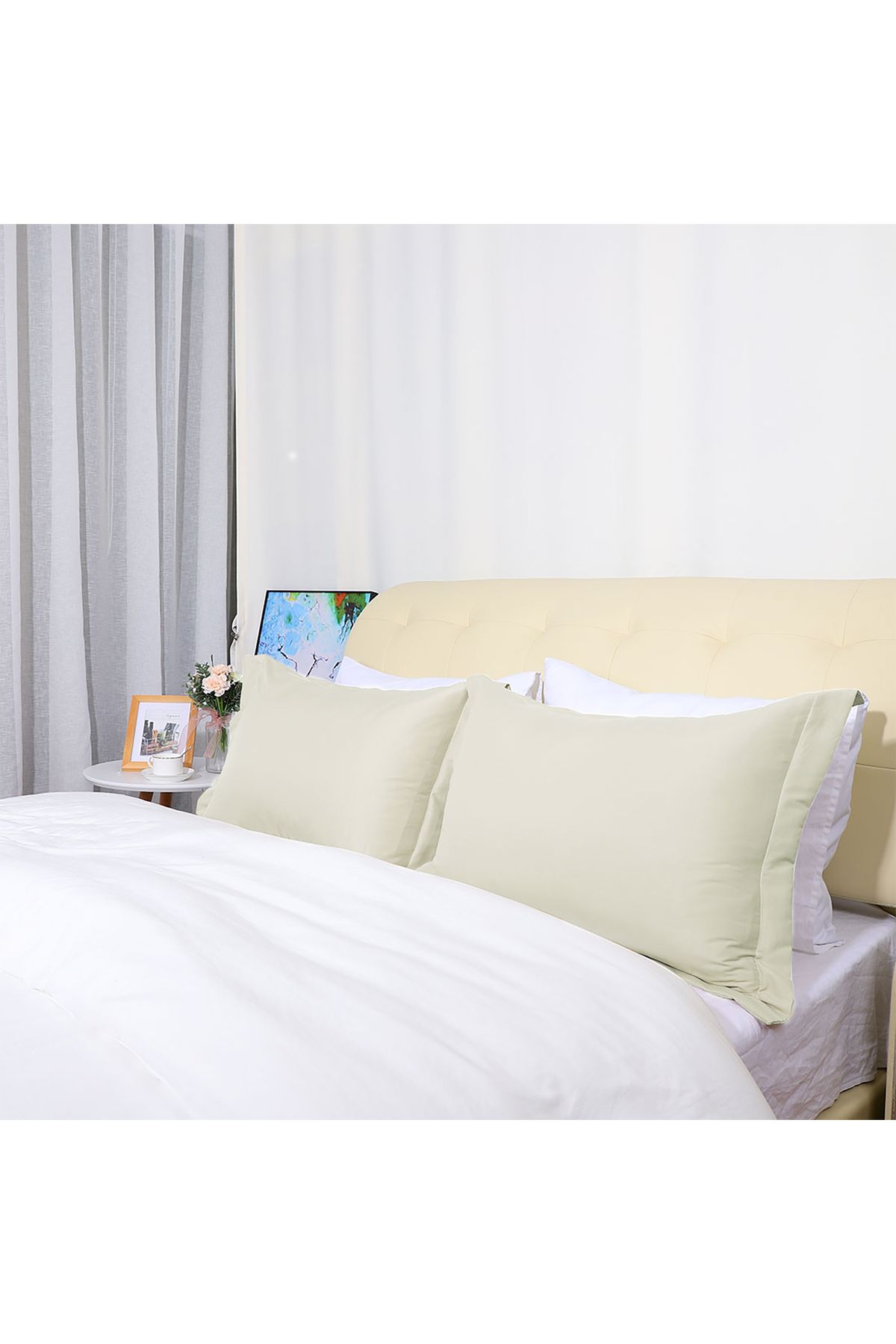 Guloglu Home Florya Touch 2’li Volanlı %100 Pamuk Yastık Kılıfı – 50x70 cm - Açık Bej
