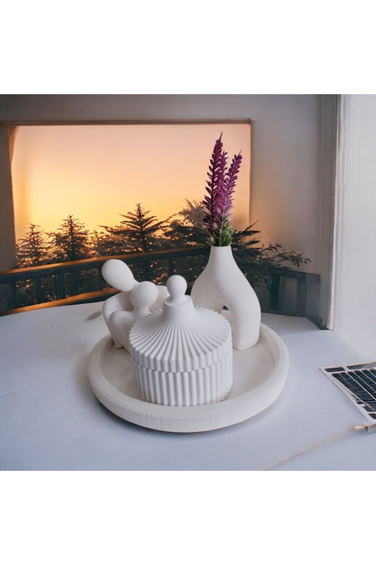 SerenityHaven 4'lü Dekoratif Biblo Vazo Mumluk Tabak Set