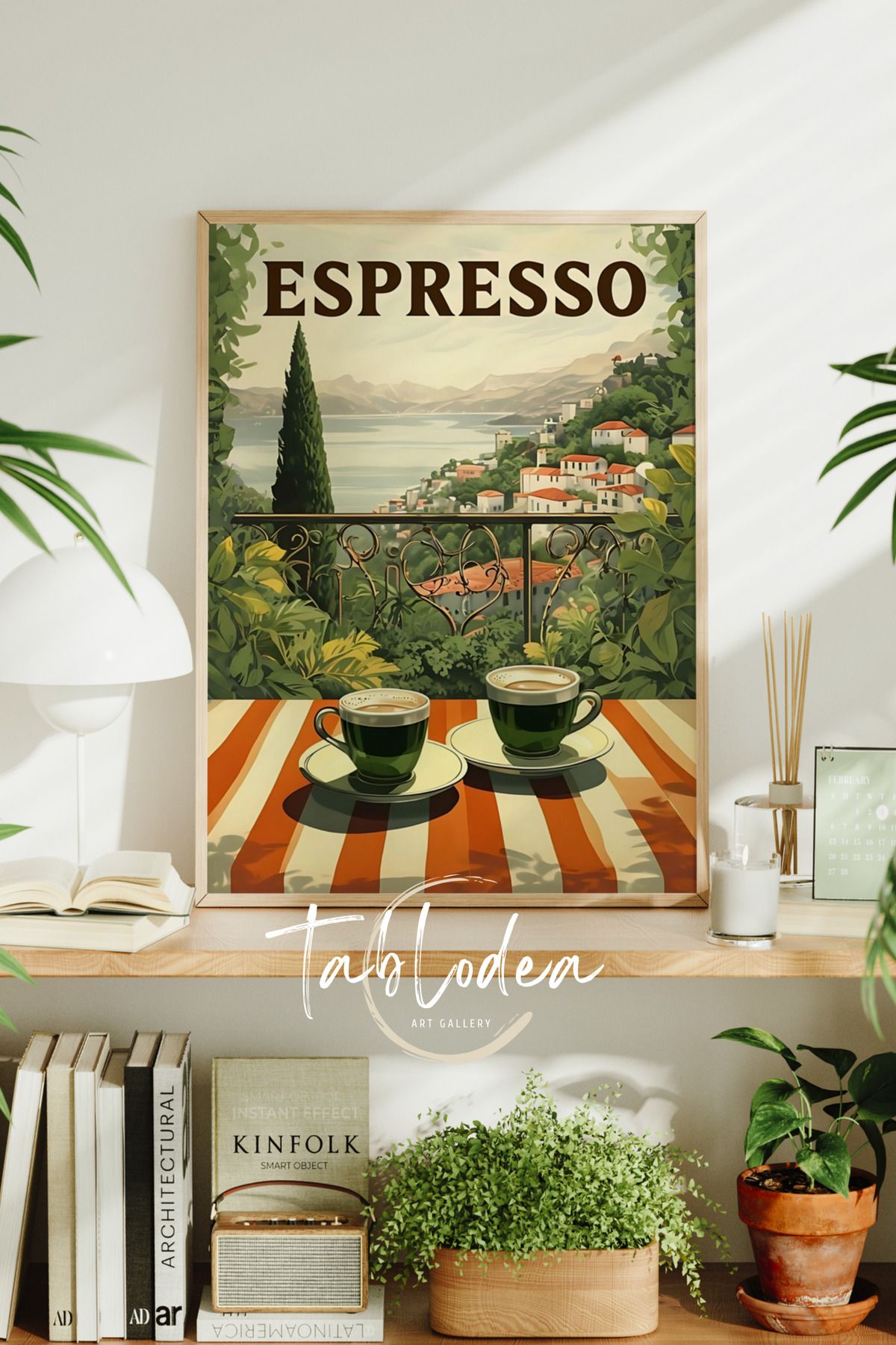 tablodea Modern Kahve Köşesi Dekoru Çerçeveli Poster Tablo, Vintage Dekoratif Minimalist Mutfak Tablosu