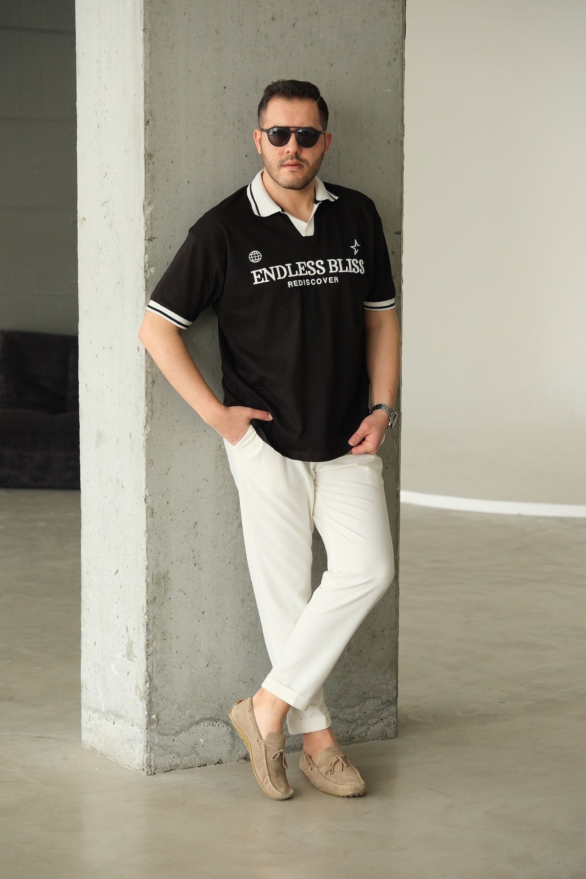 RAMFASHİON Endles Siyah Polo Yaka T-Shirt