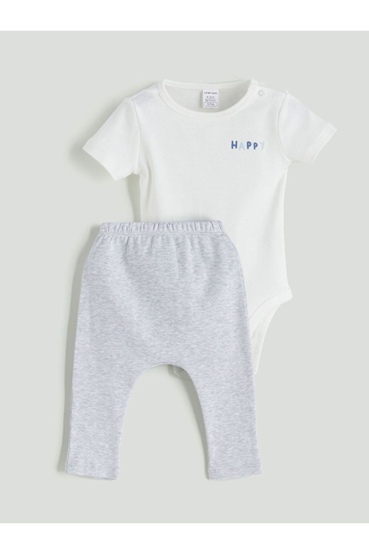 LC Waikiki LCW baby Ekru Baskılı Erkek Bebek Çıtçıtlı Body ve Tayt 2'li