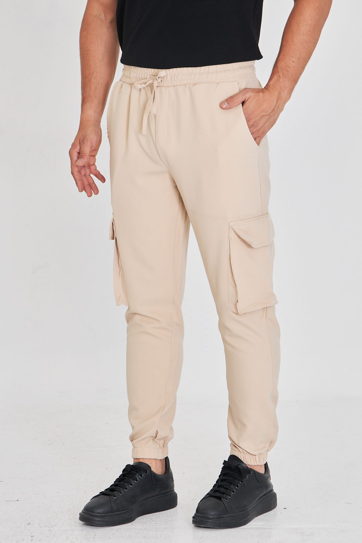 masso moda Duble Kumaş Kargo Cep Lastik Paça Pantolon