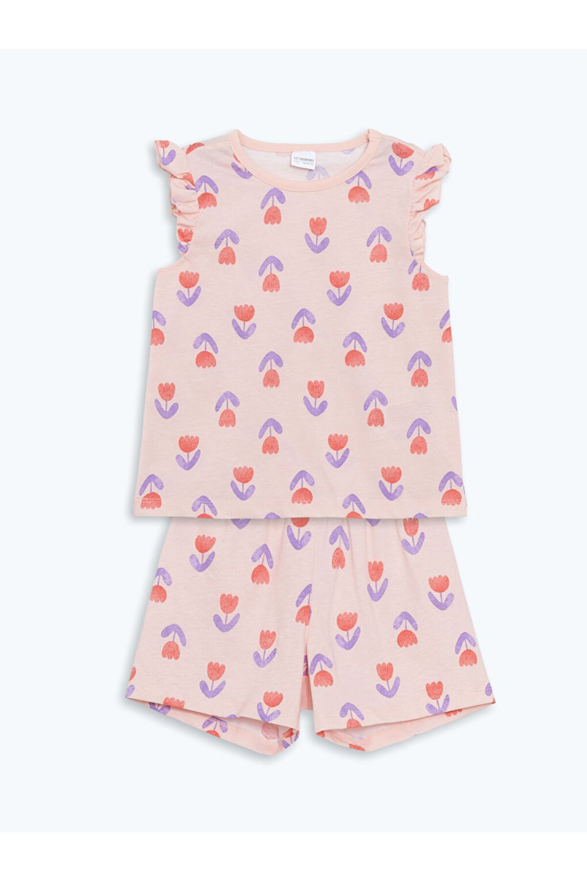 LC Waikiki LCW Kids Pembe Çiçekli Kız Çocuk Şortlu Pijama Takım