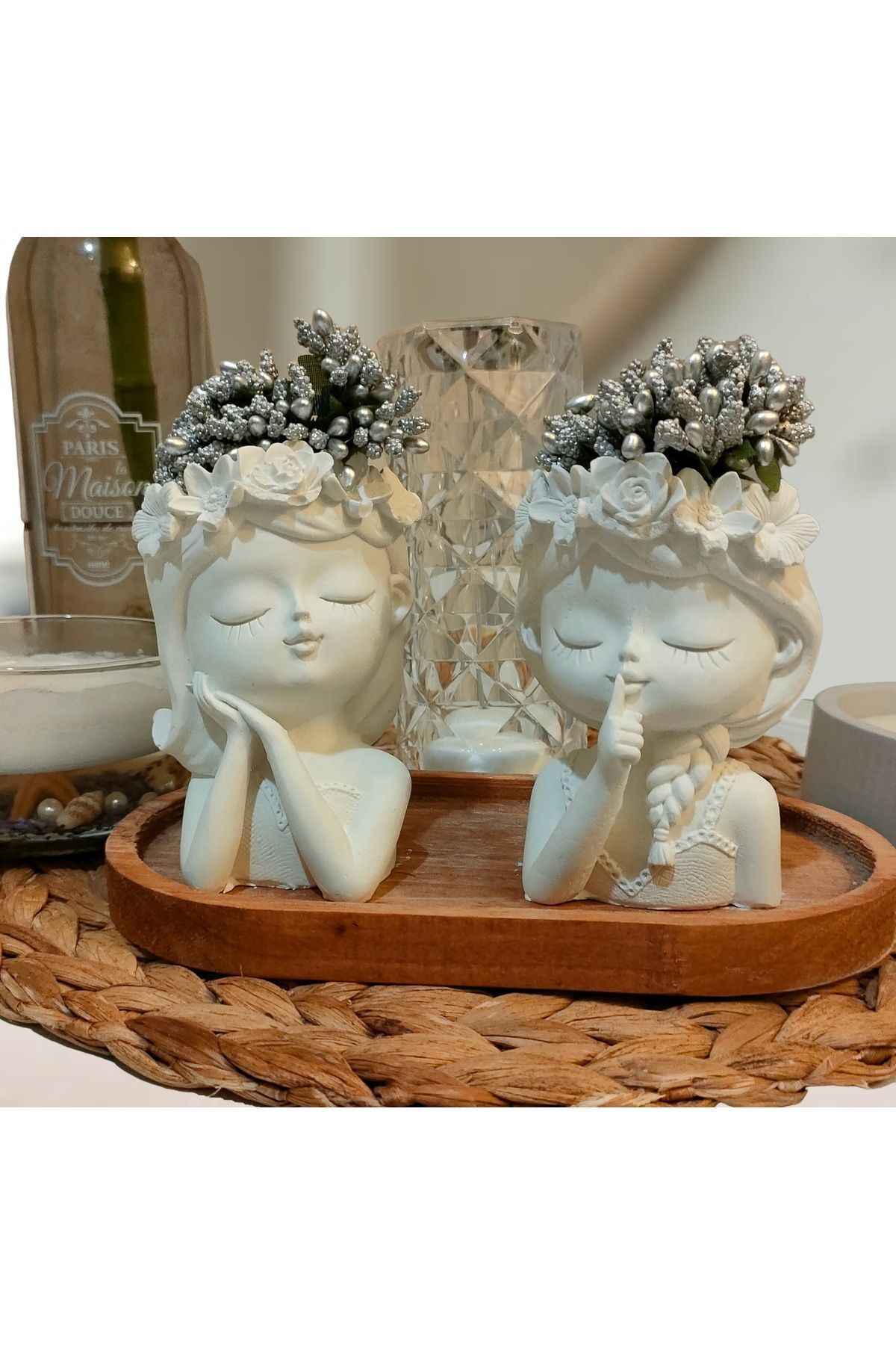 SerenityHaven İkili Çiçekli Kız Kardeşler Dekor Vazo (Çiçekler dahildir)