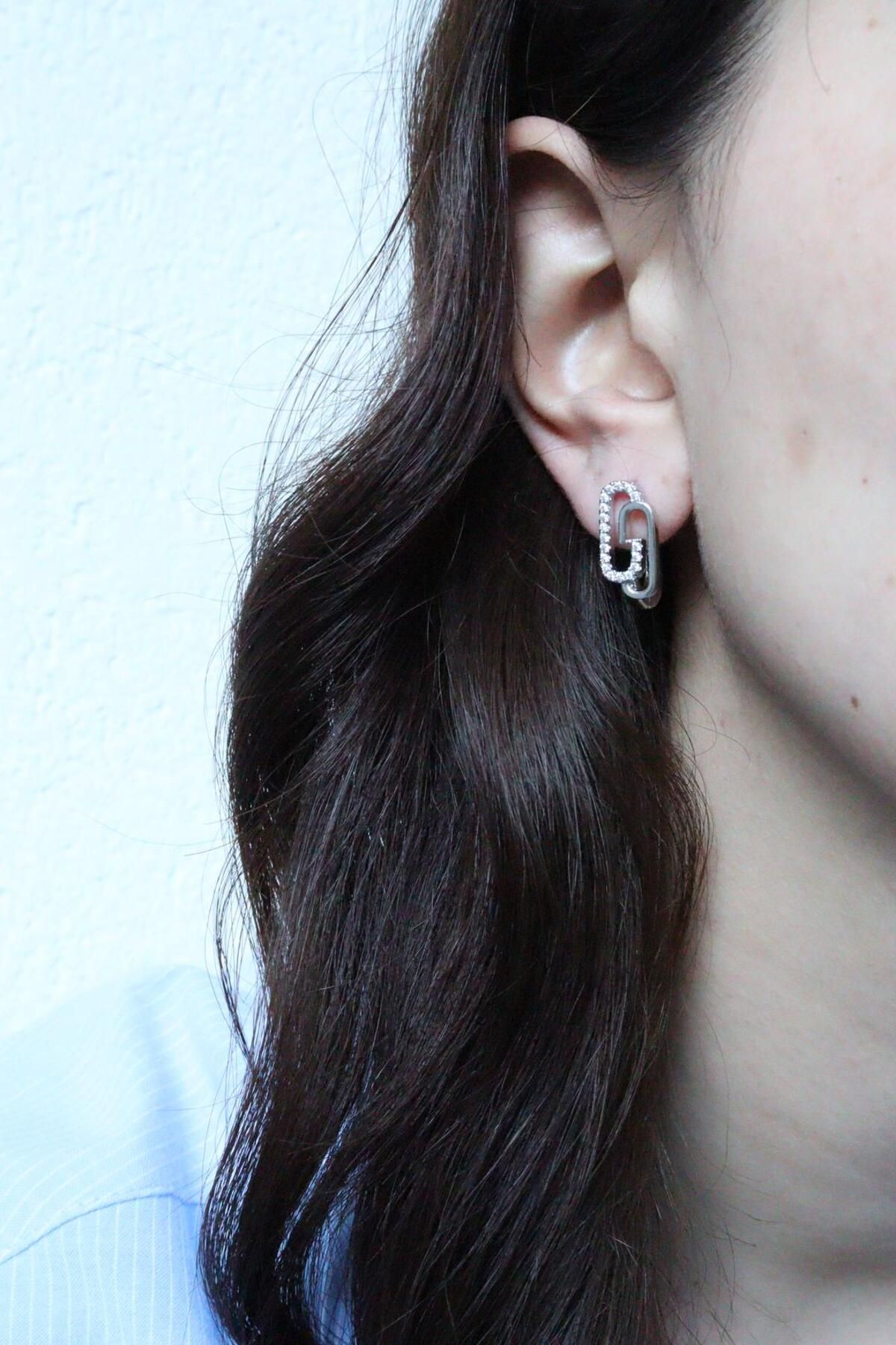 mercanjewelry Çelik Silver Zirkon Taş Küpe