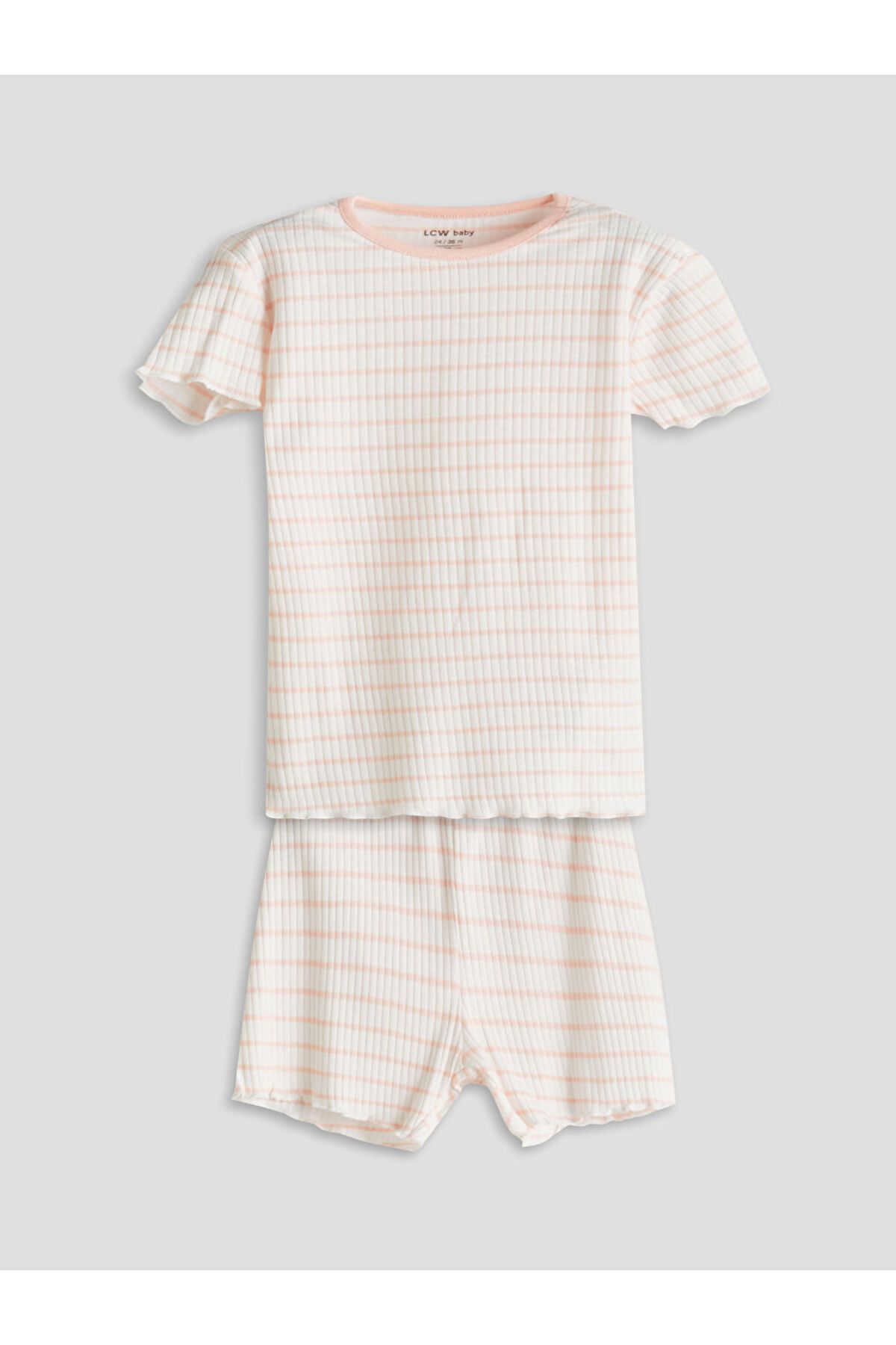 LC Waikiki LCW baby Ekru Çizgili Kız Bebek Şortlu Pijama Takım
