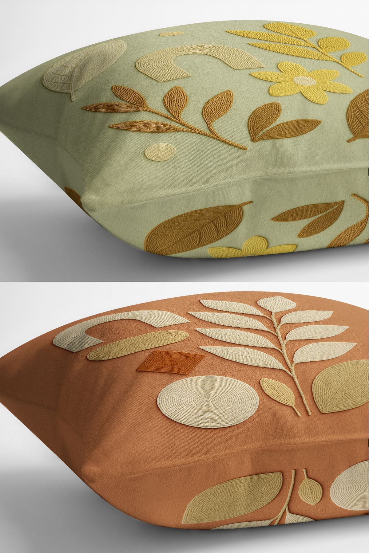 Bertille Home-Double Side Digital Printed Set of 4 Throw Pillow Covers (Punch/Punch Embroidery Pattern Look) 7