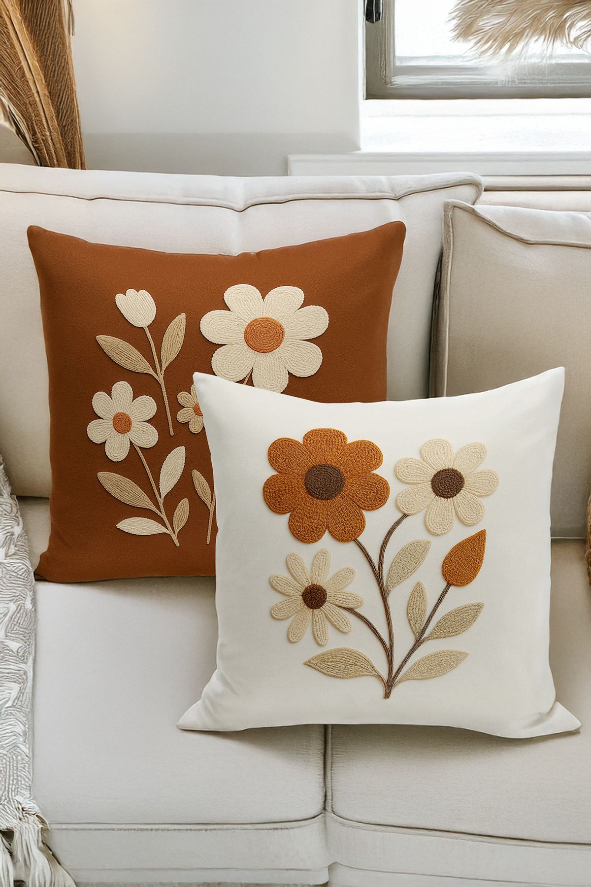 Bertille Home Çift Tarafı Dijital Baskılı 4'lü Kırlent Kılıfı Seti (Panç /Punch Nakış Desen Görünümlü)