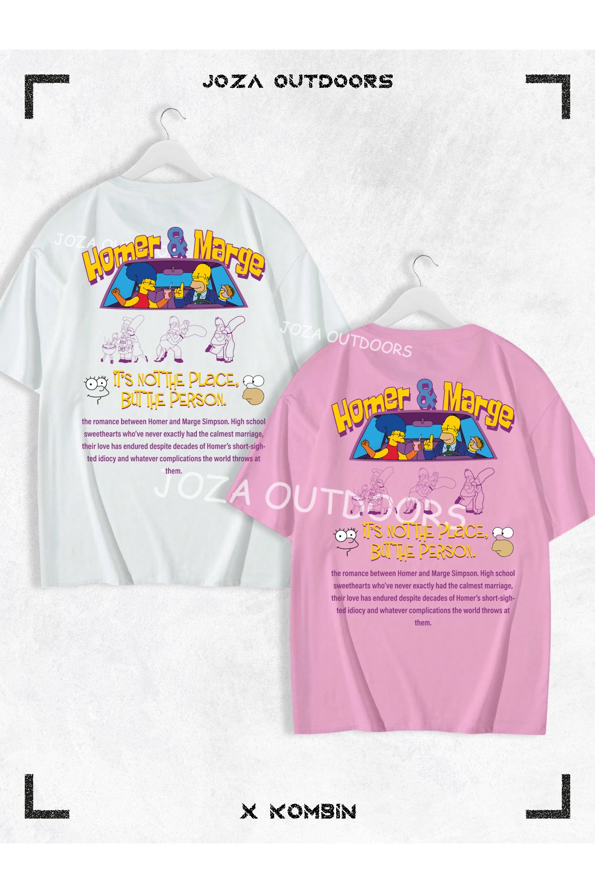 Joza Outdoors Kadın Erkek Simpsonlar Tasarım SIRT Baskılı Sevgili Çift Kombini Oversize Renkli Tshirt 2'li Takım