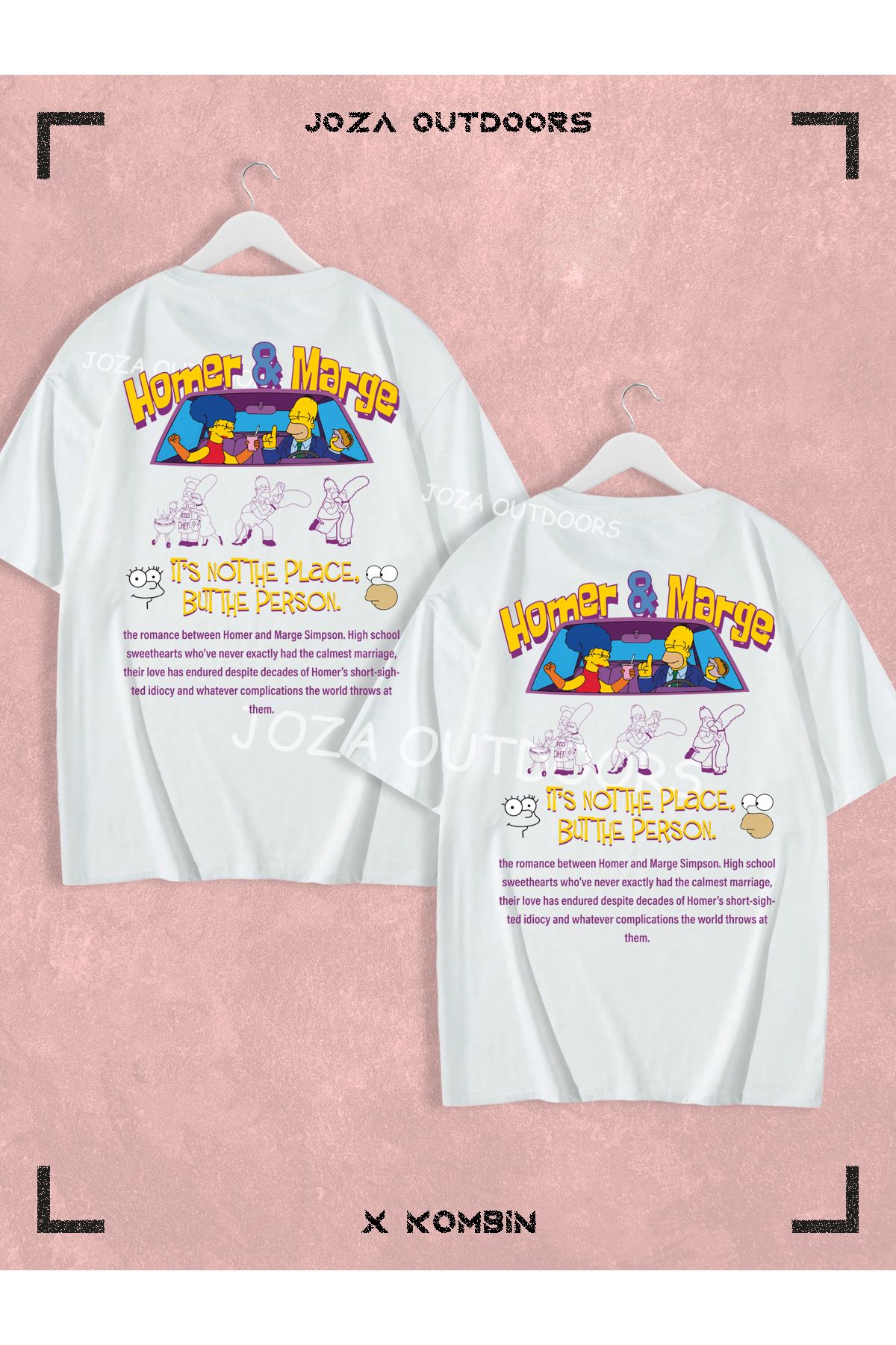 Joza Outdoors Kadın Erkek Simpsonlar Tasarım SIRT Baskılı Sevgili Çift Kombini Oversize Renkli Tshirt 2'li Takım