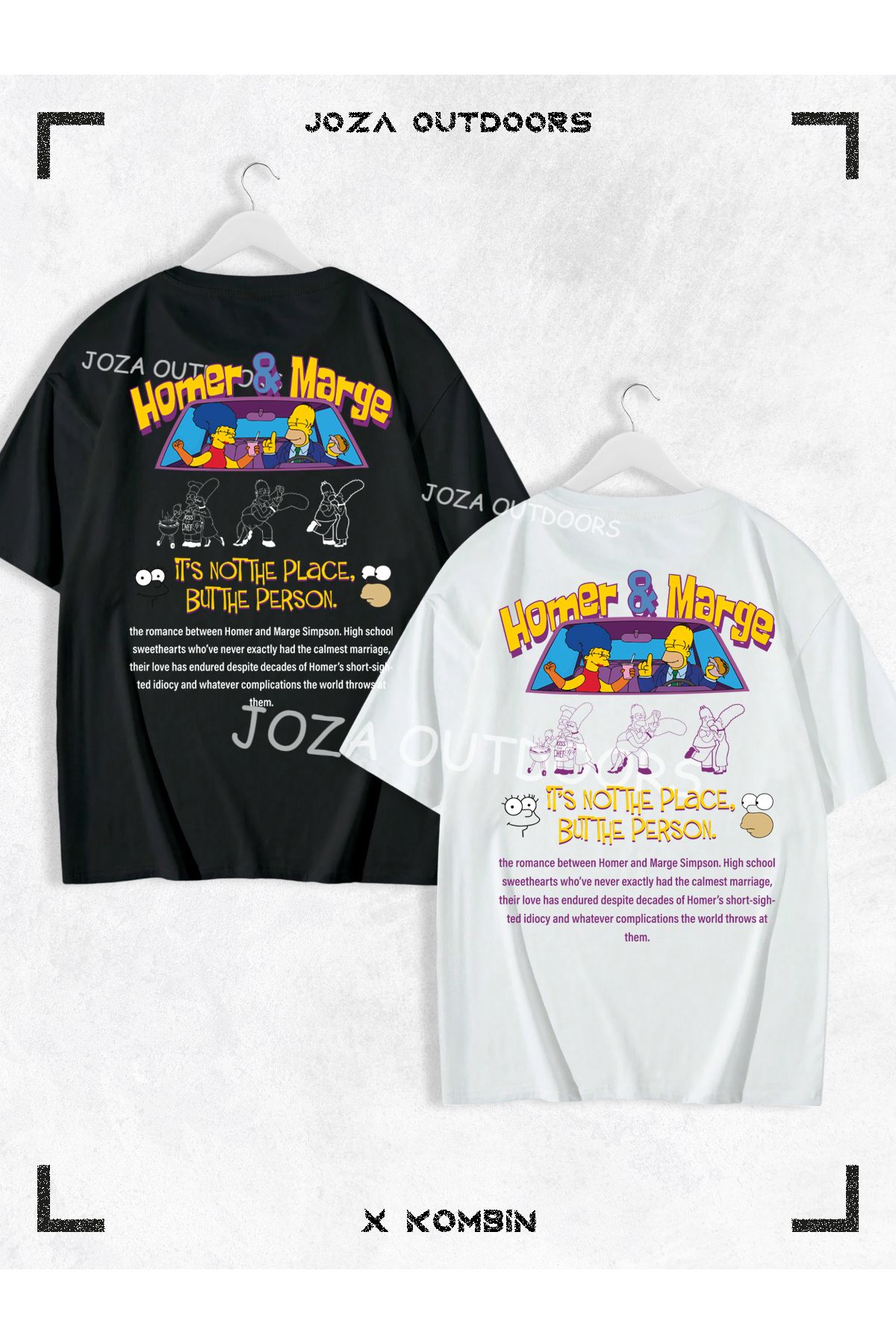 Joza Outdoors Kadın Erkek Simpsonlar Tasarım SIRT Baskılı Sevgili Çift Kombini Oversize Renkli Tshirt 2'li Takım
