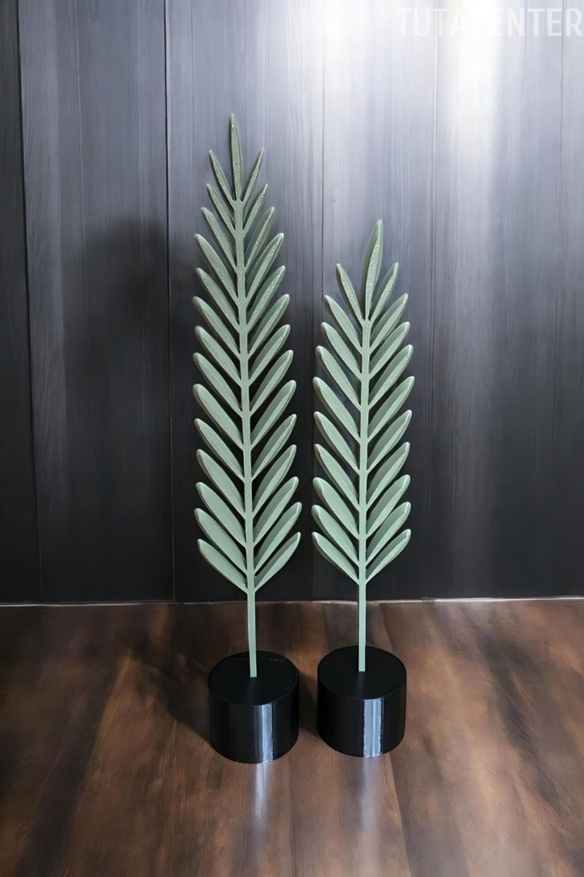 SerenityHaven Dekoratif Modern Haki Tüy Yaprak Takımı Ev Dekorasyonu İçin Şık Ikili Aksesuar