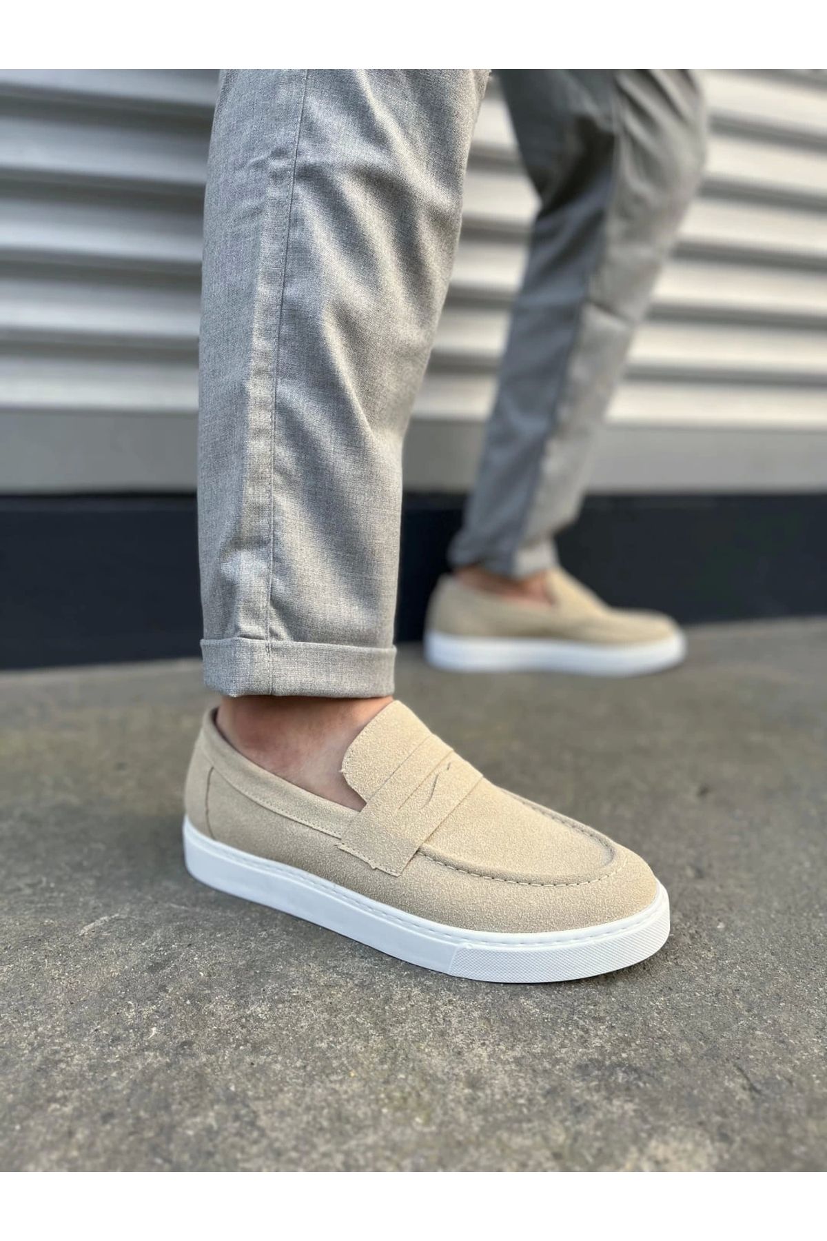 Beruflic Estilo X Bağcıksız Süet Erkek Günlük Spor Klasik Ayakkabı SBT - Krem BRF180