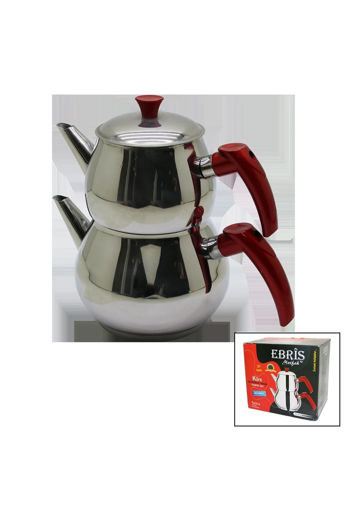 BIGBOYCL Aile Büyük Boy Küre Çelik Çaydanlık Seti Üst: 1.2Lt - Alt: 2Lt