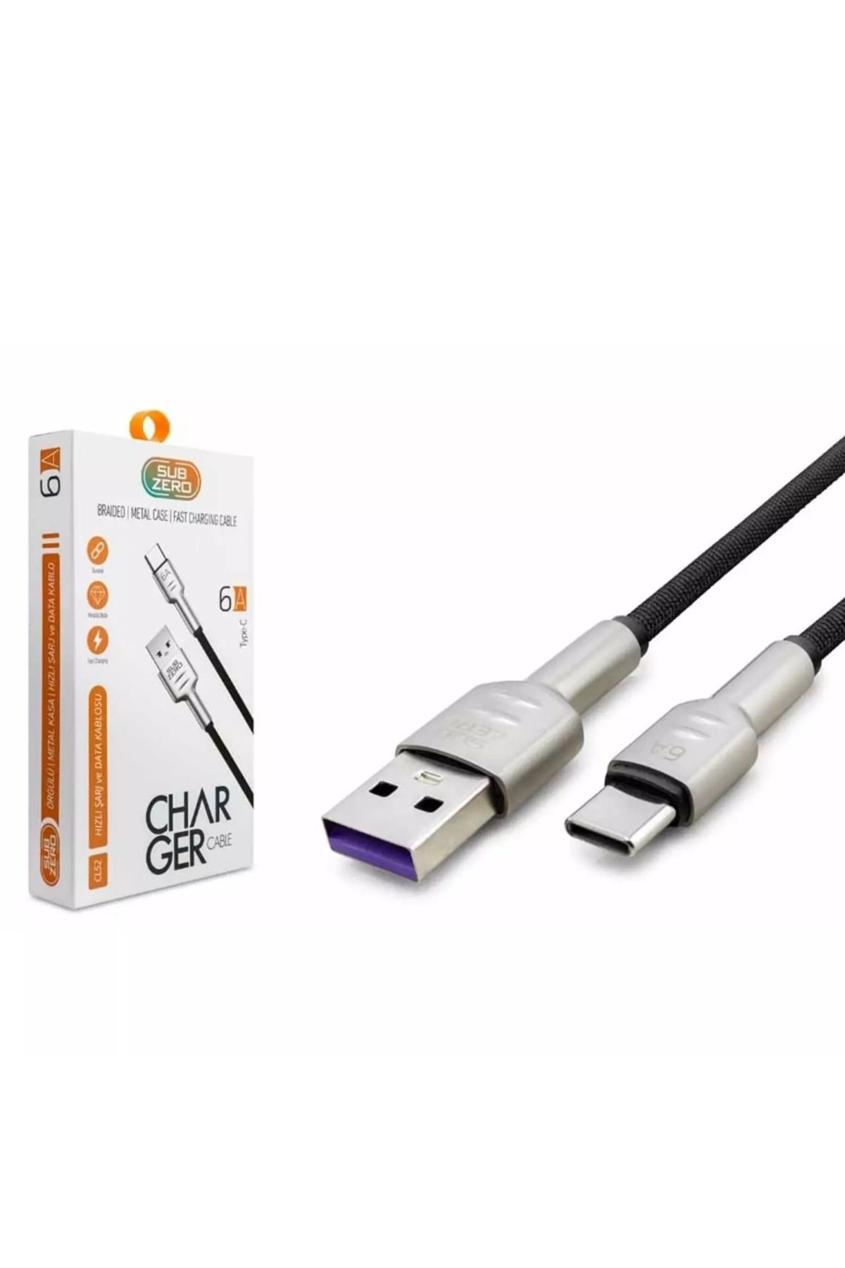 Alışveriş Express CL52 USB to Type-C 6A Metal Başlık Örgülü Hasır Şarj ve Data Kablosu 1 mt