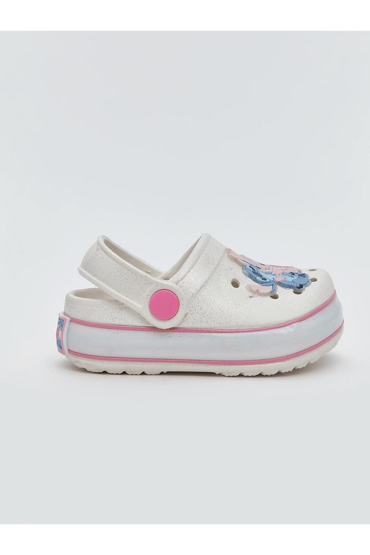 LC Waikiki LCW STEPS Beyaz Lilo and Stitch Baskılı Tabanı Işıklı Kız Bebek Plaj Sandaleti