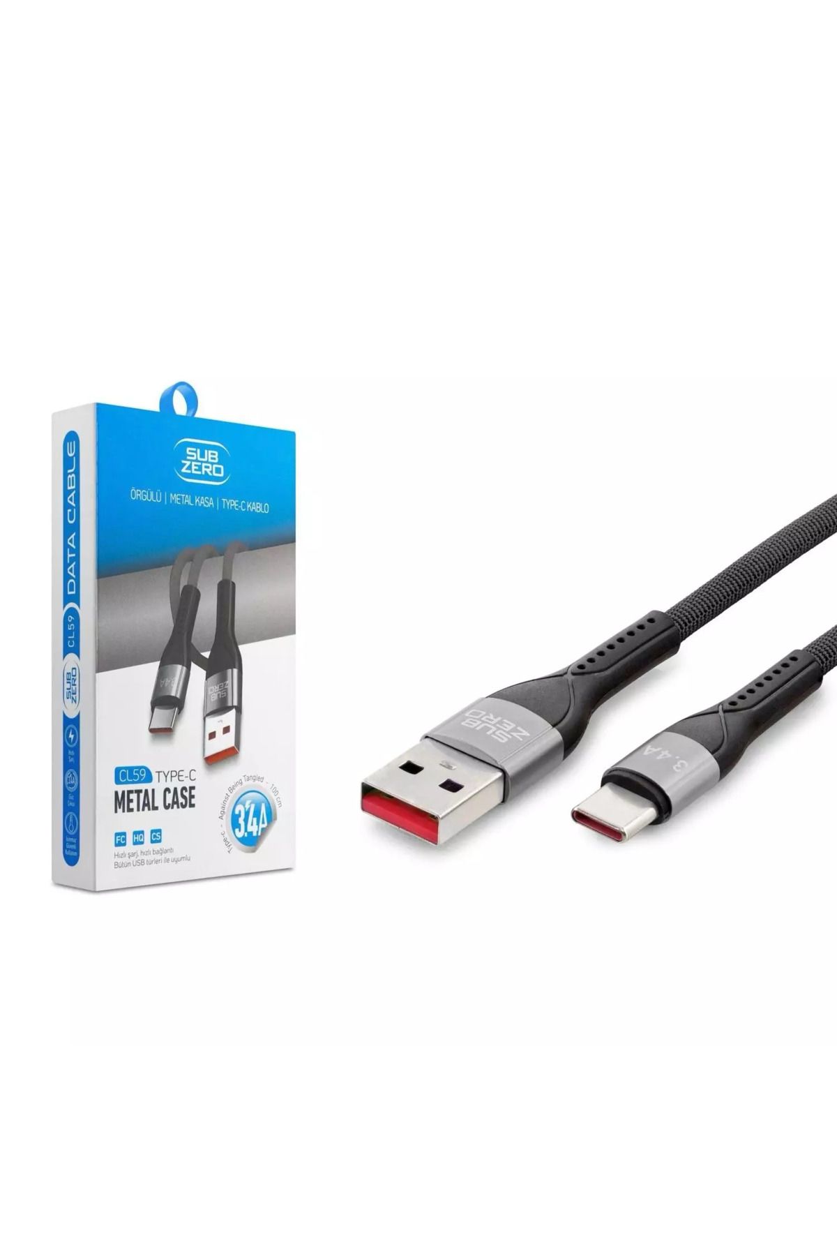 Alışveriş Express CL59 USB to Type-C 3.4A Metal Başlık Örgülü Hasır Şarj ve Data Kablosu 1 mt
