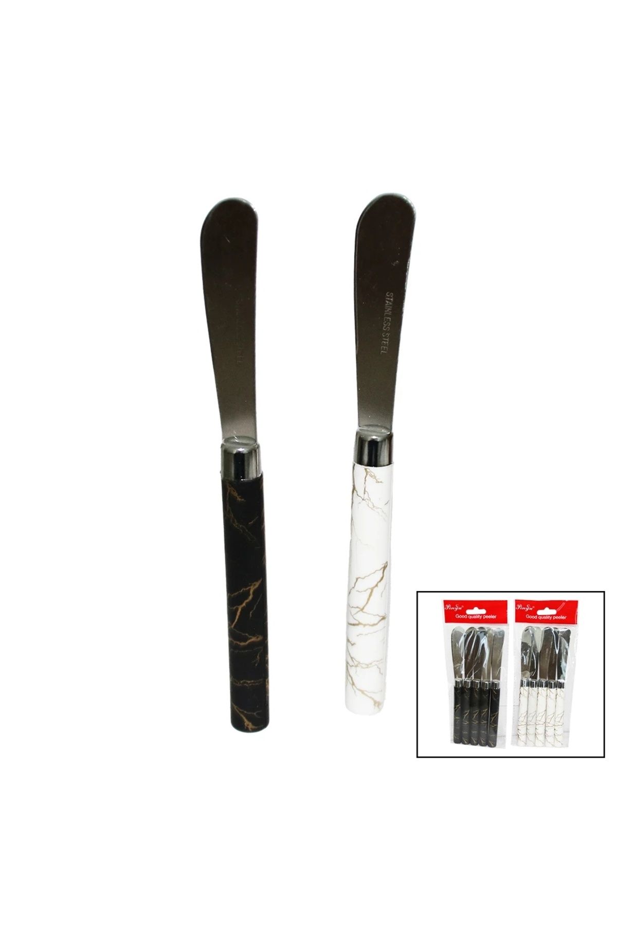 BIGBOYCL 5 Parça Uzun Kahvaltı Bıçak - Mermer Desen Saplı 16.5 Cm