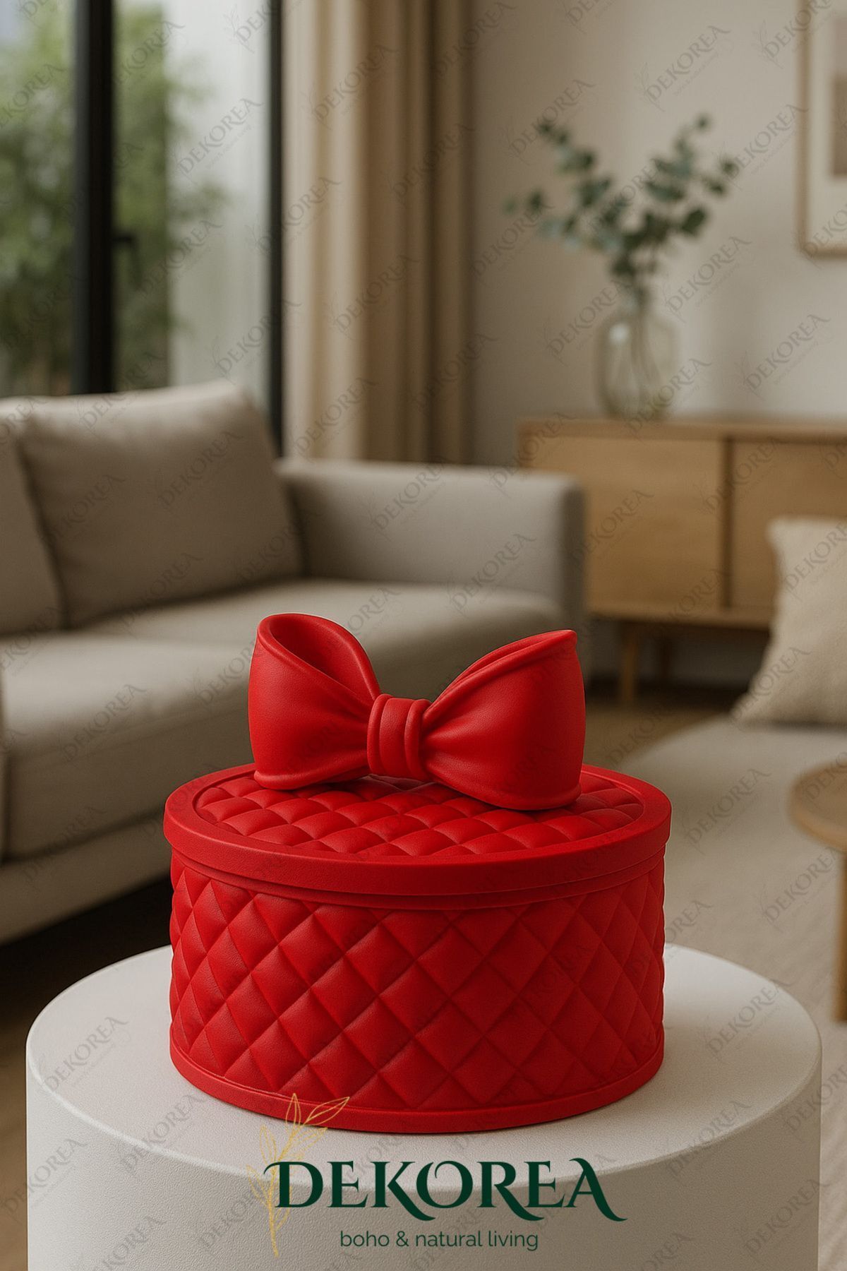 SerenityHaven Luxe Bow Yuvarlak Kapaklı Dekoratif Saklama Kutusu – Şık Organizer & Hediye Kutusu