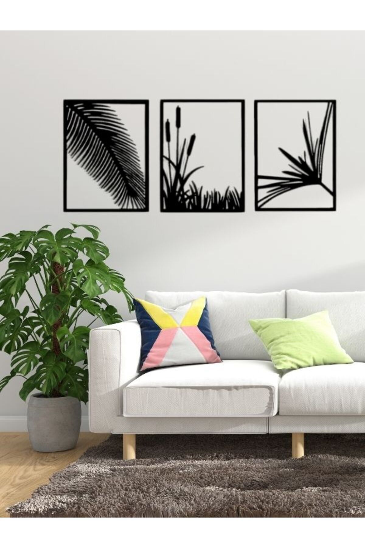 SerenityHaven Minimalist Yaprak ve Sazlık Silüetleri Duvar Dekoru