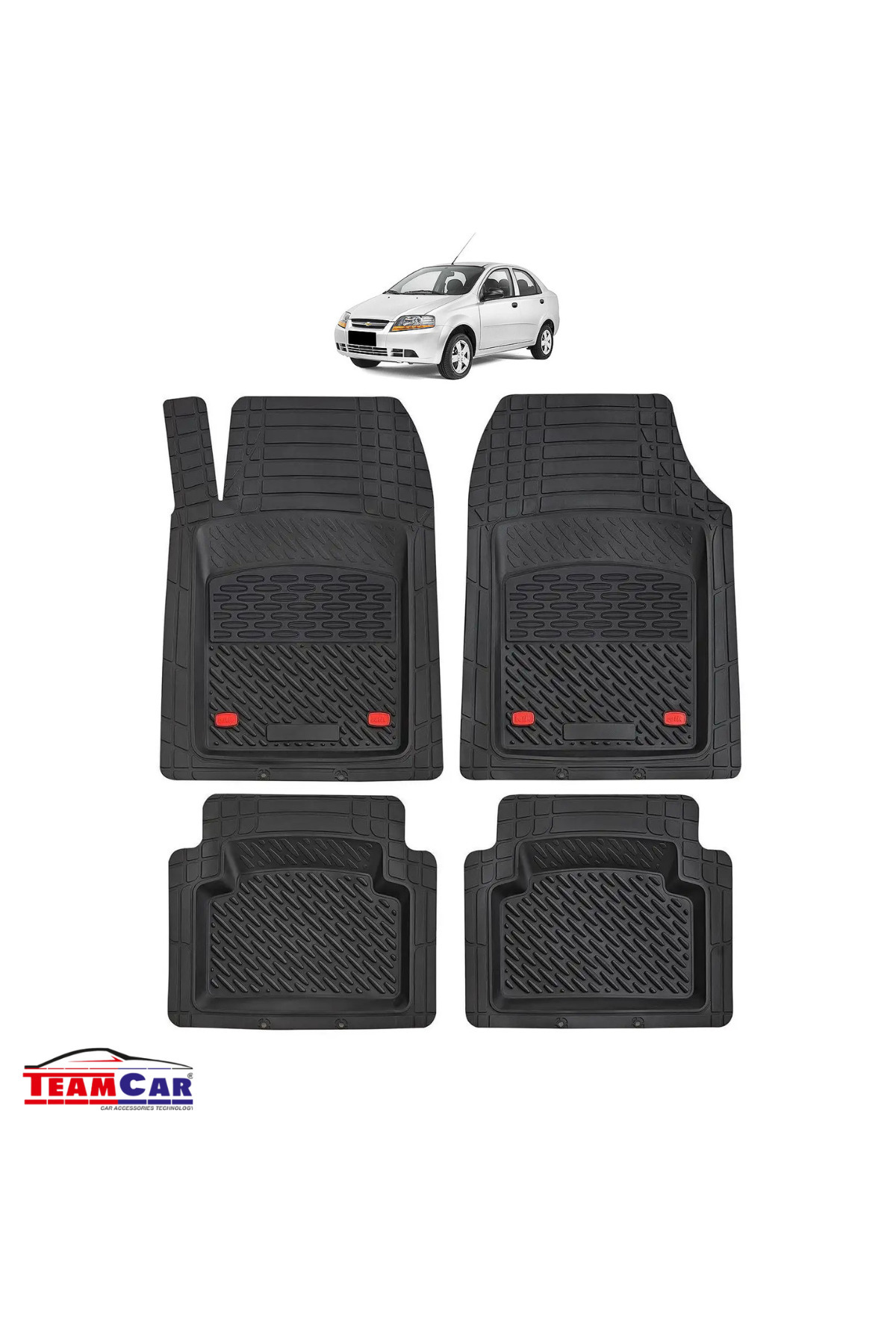 TEAMCAR-Covorașe auto tip tavă compatibile cu Chevrolet Aveo T200 (2002–2007), negre, material durabil 1