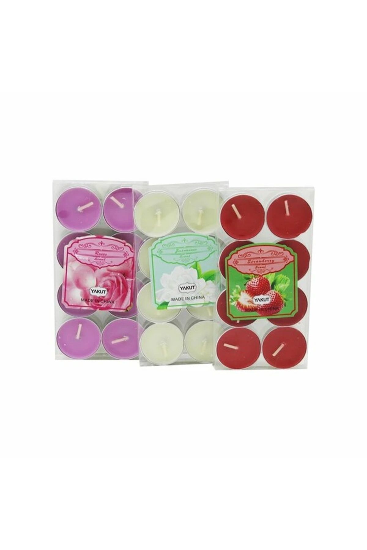 BIGBOYCL Renkli Tea Light 8 Parça Mum Çilek Kokulu