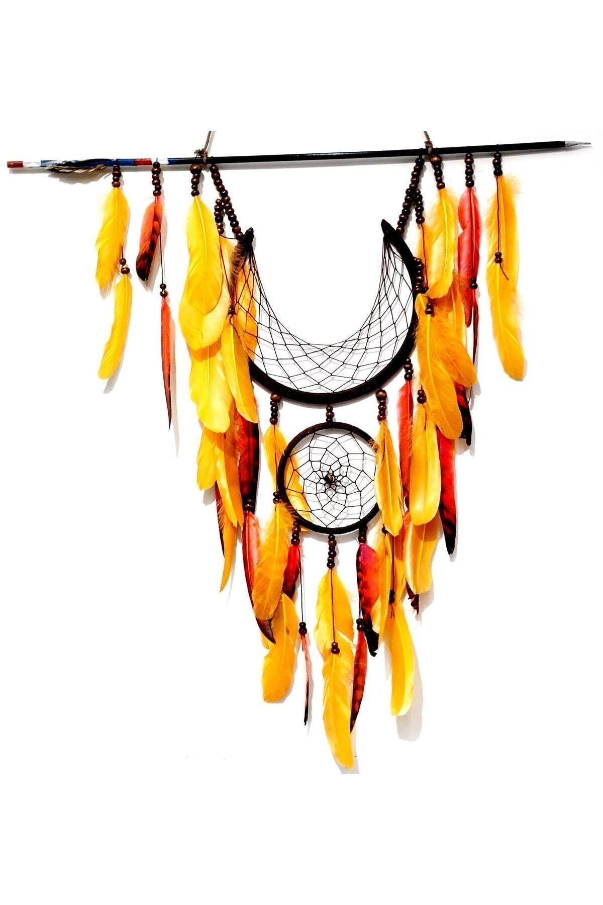SerenityHaven Ok ve Ay Modelli Turuncu Dream Catcher Duvar Süsü