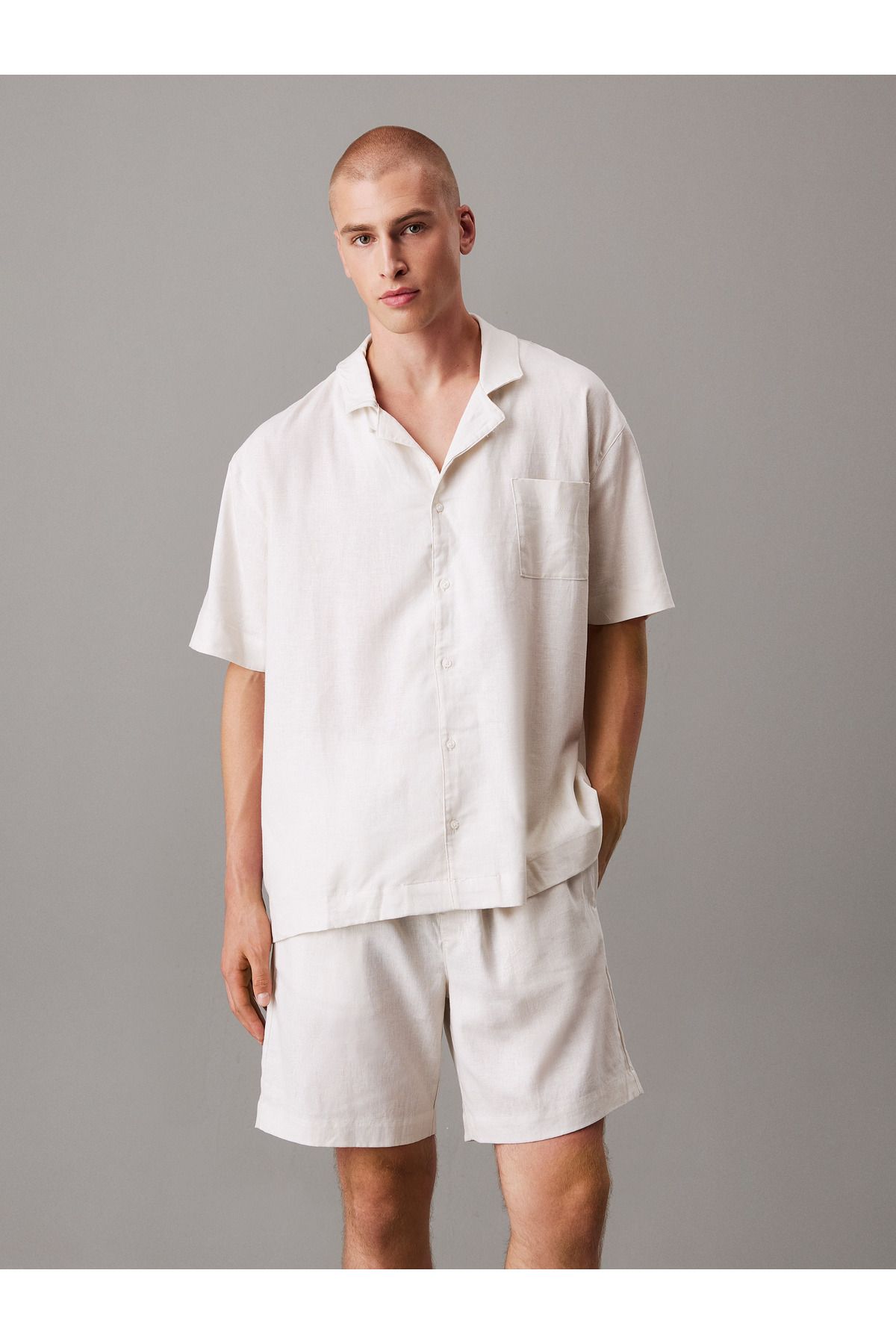 Calvin Klein-Men Chalk Linen Blend Short Sleeves Shirt 1