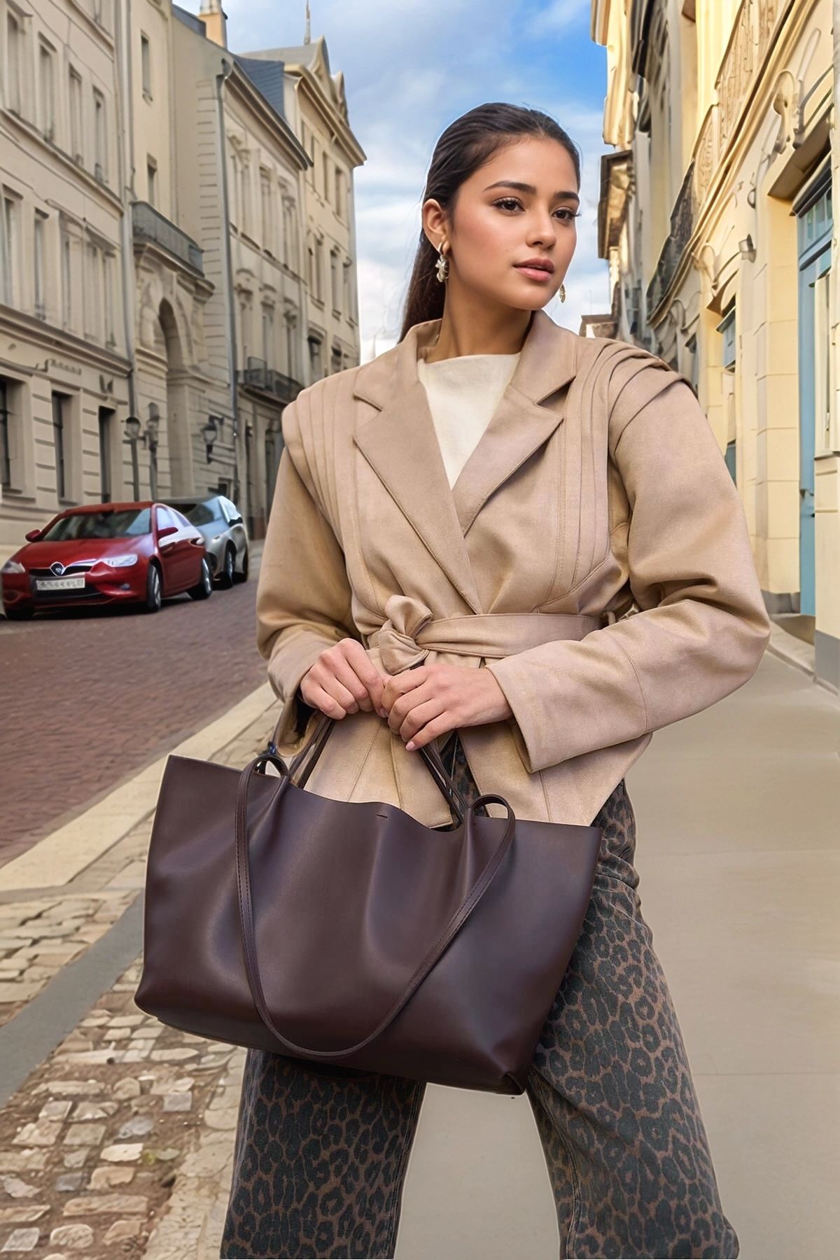 PayBuy Tokalı Tasarıma Sahip Geniş Hacimli El ve Omuz Kullanımına Uygun Modern Tote Çanta