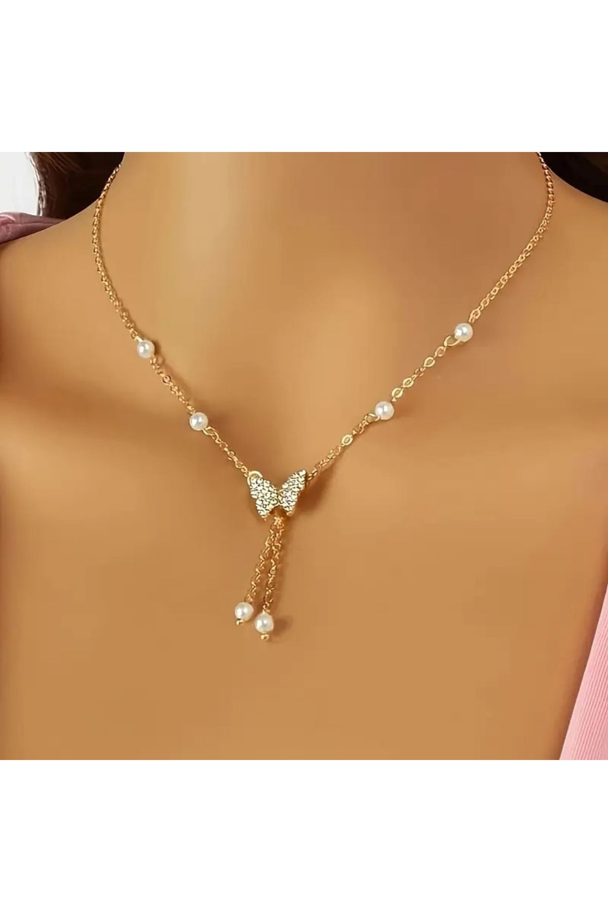 Feron accessories Kadın İnci Kelebek Kolyesi TM5252