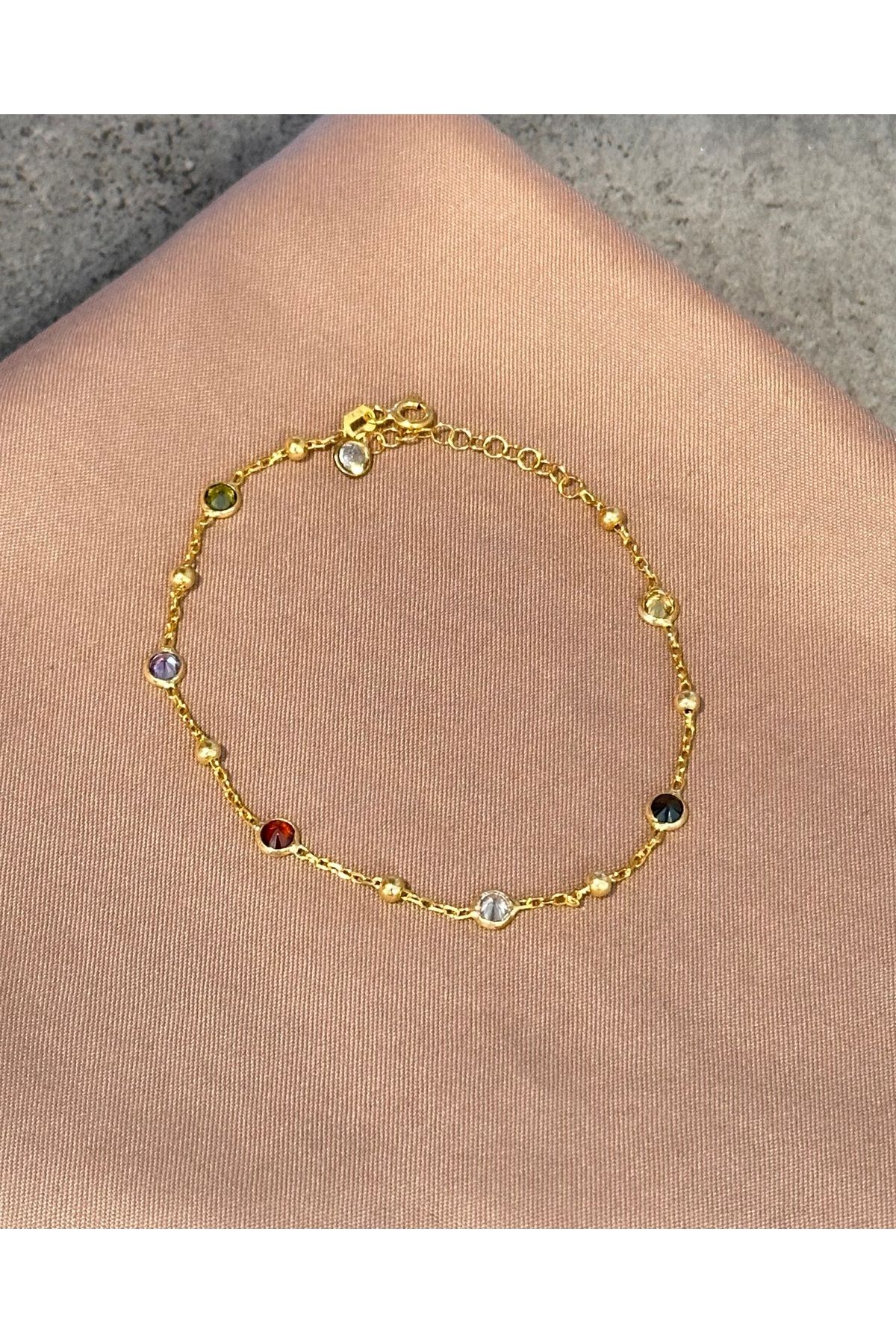 lolajewelry luxury silver dorika zincirli taşlı gold renk gümüş bileklik