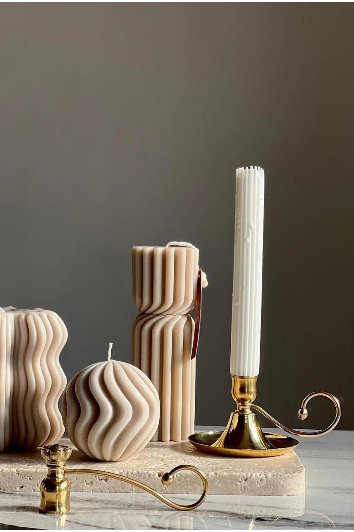 SCA CANDLE Dekoratif Mum top model +çokgen 20 CM +şamdanlık mum 1 Adet toplam 3 parça