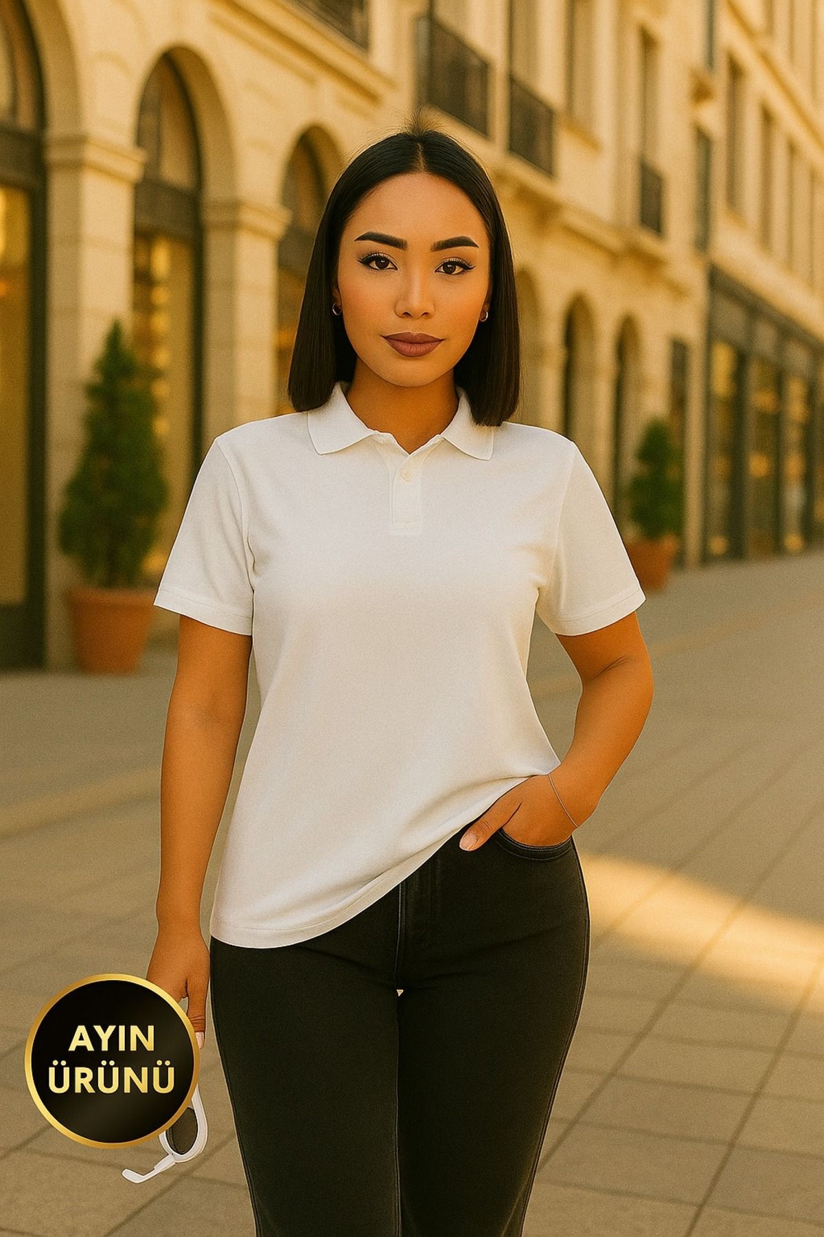 LC Waikiki %100 Pamuk Standart Kalıp Pike Kumaş Kollu Kısa Yazlık Polo Yaka Kadın Tişört