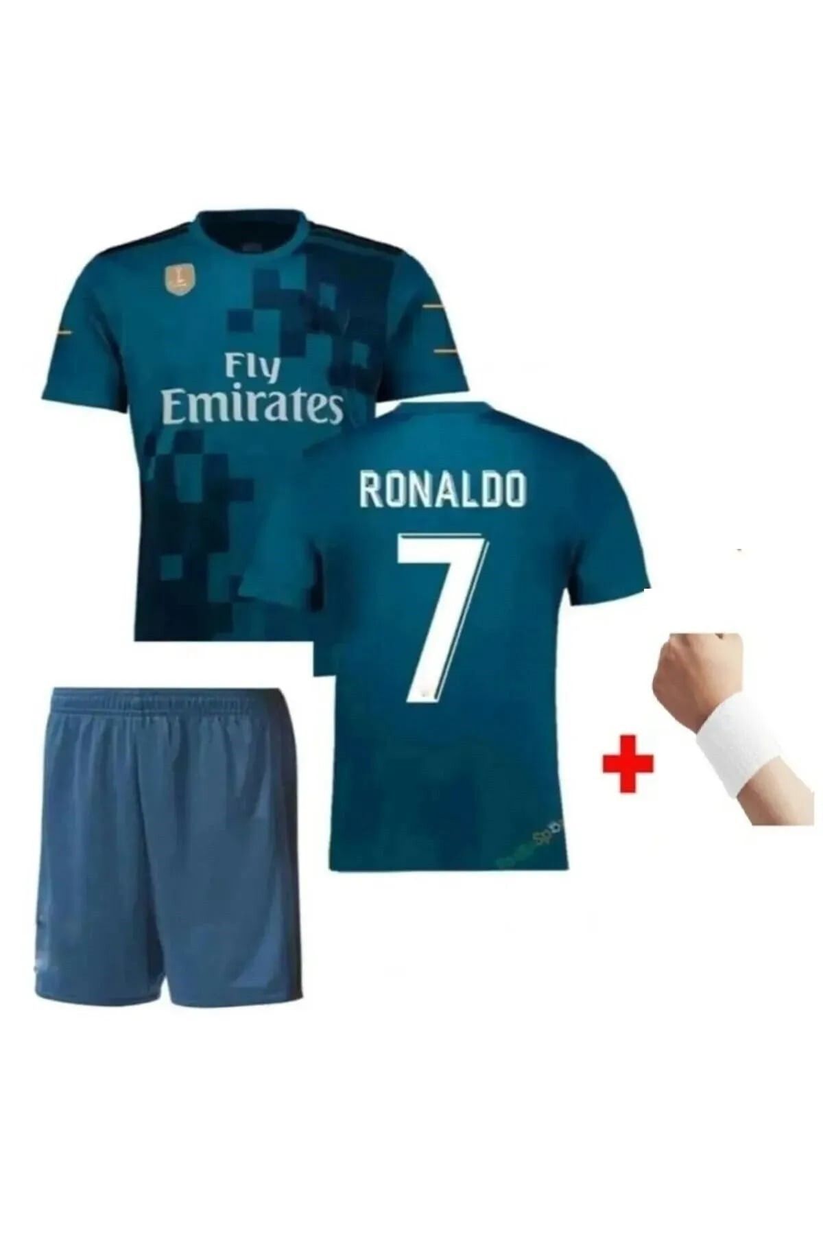 yenteks 2017/18 Sezon Şampiyonlar Ligi Ronaldo Real.Madrid.Turkuaz Çocuk Forması 4lü Set Çorap+Biliklik