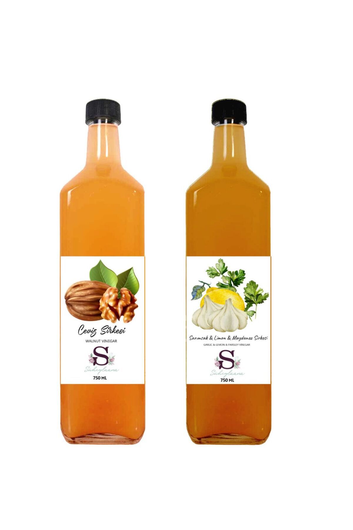 Süheylaana Doğal Ceviz Sirkesi 750 Ml - Doğal Sarımsak & Limon & Maydanoz Sirkesi 750 Ml