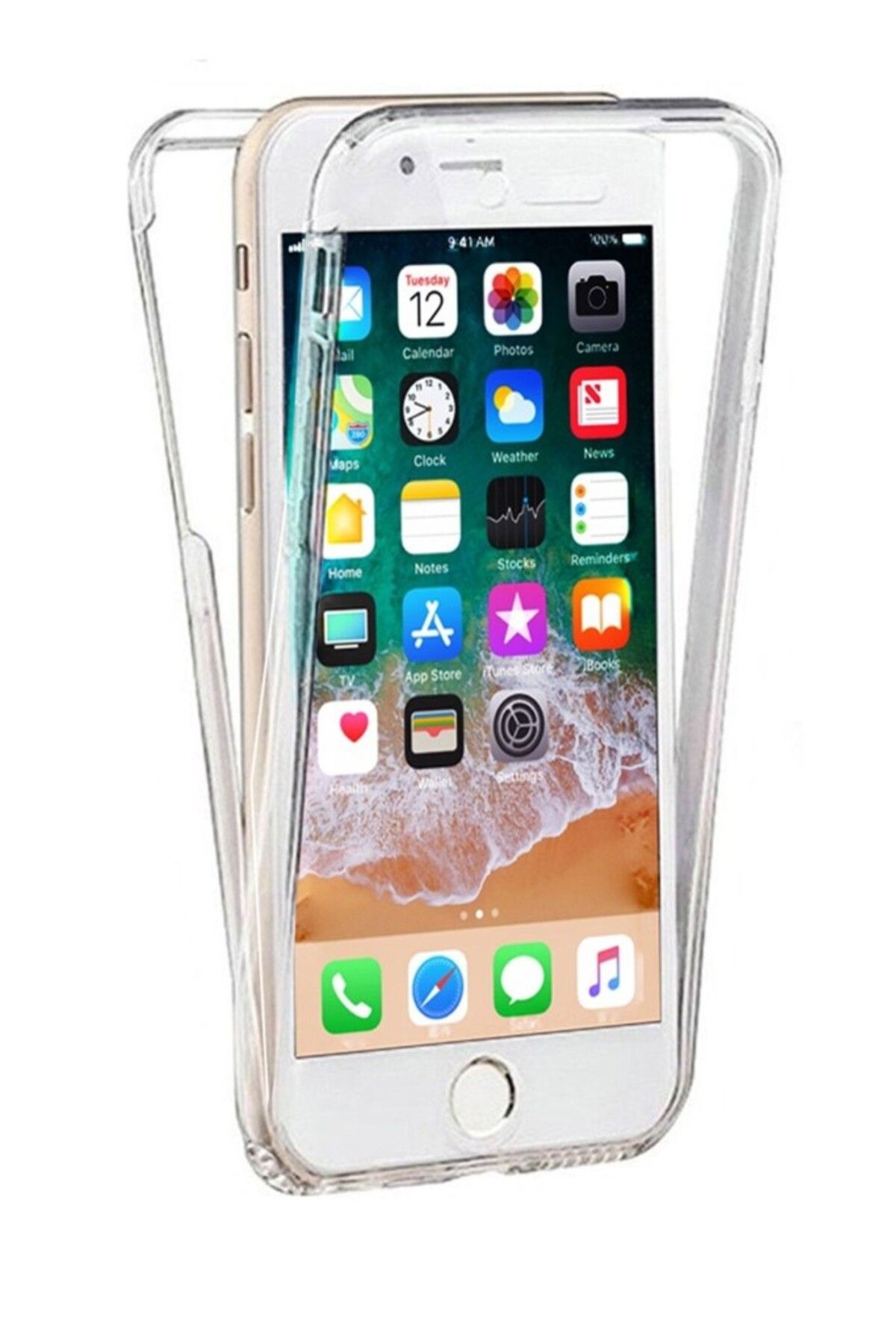 TezMax Apple iPhone 7 Plus Uyumlu 360° Ön Arka Tam Koruyucu Şeffaf Silikon Full Body Kılıf