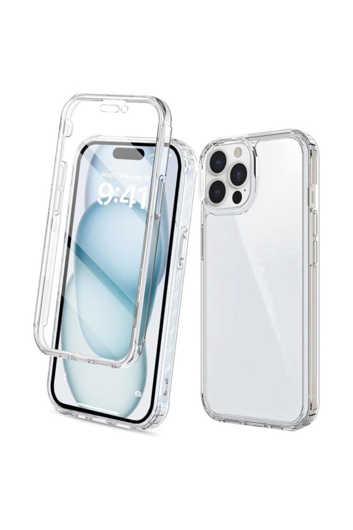 TezMax Apple iPhone 14 Pro Uyumlu 360° Ön Arka Tam Koruyucu Şeffaf Silikon Full Body Kılıf