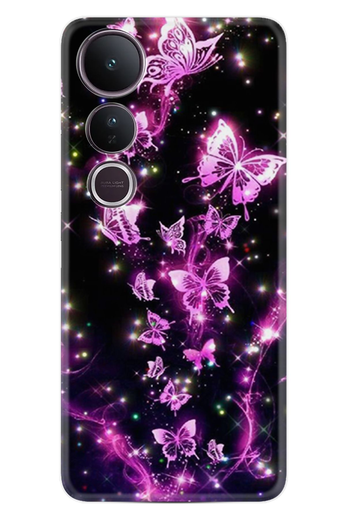 Kılıfland Vivo V50 Lite Kılıf Boutique Baskılı Resimli Pembe Neon Kelebekler Pcode -100