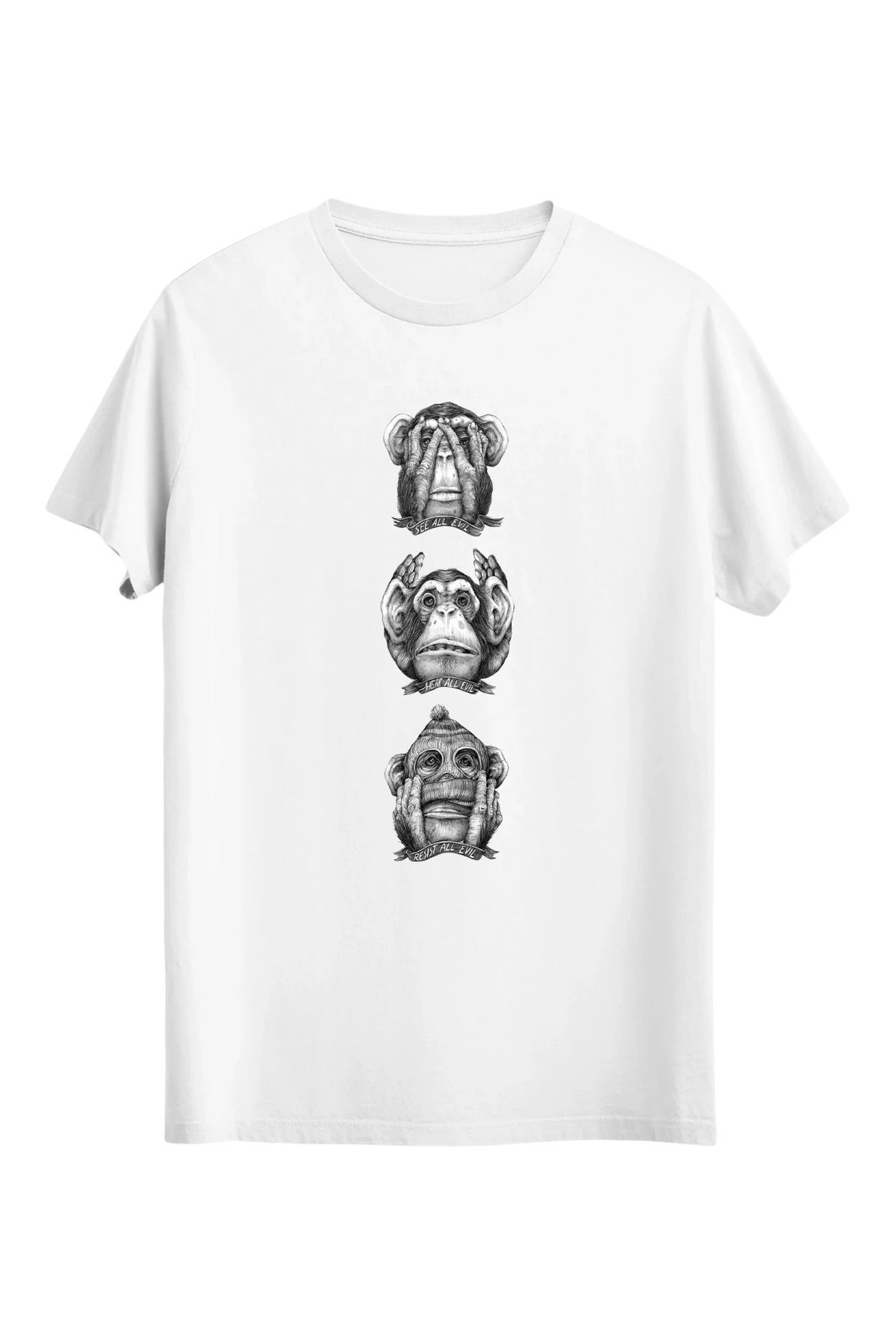 srcmarket 3 Maymun, Görmedim, Duymadım, Bilmiyorum Baskılı Unisex Tshirt
