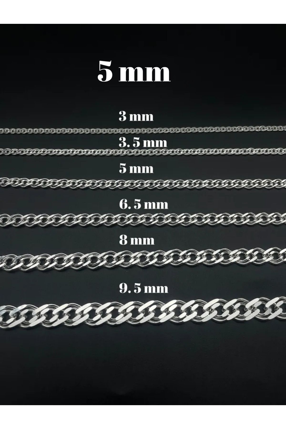 Parlak Gümüş 3 mm Rambo Erkek 925 Ayar Gümüş Kolye