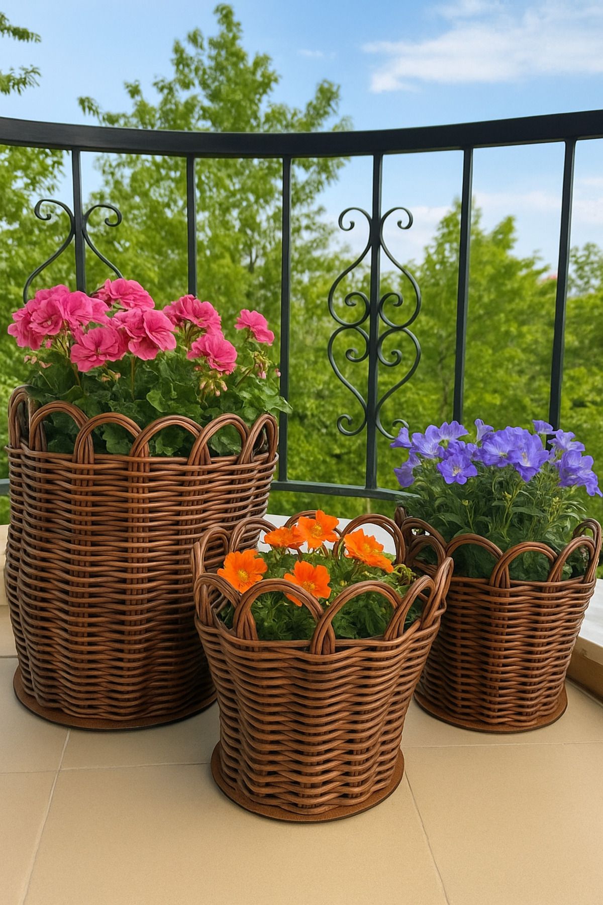 shop 30X30 / 25X25 / 20X20 Vintage Kahverengi Saksı Kılıfı Seti