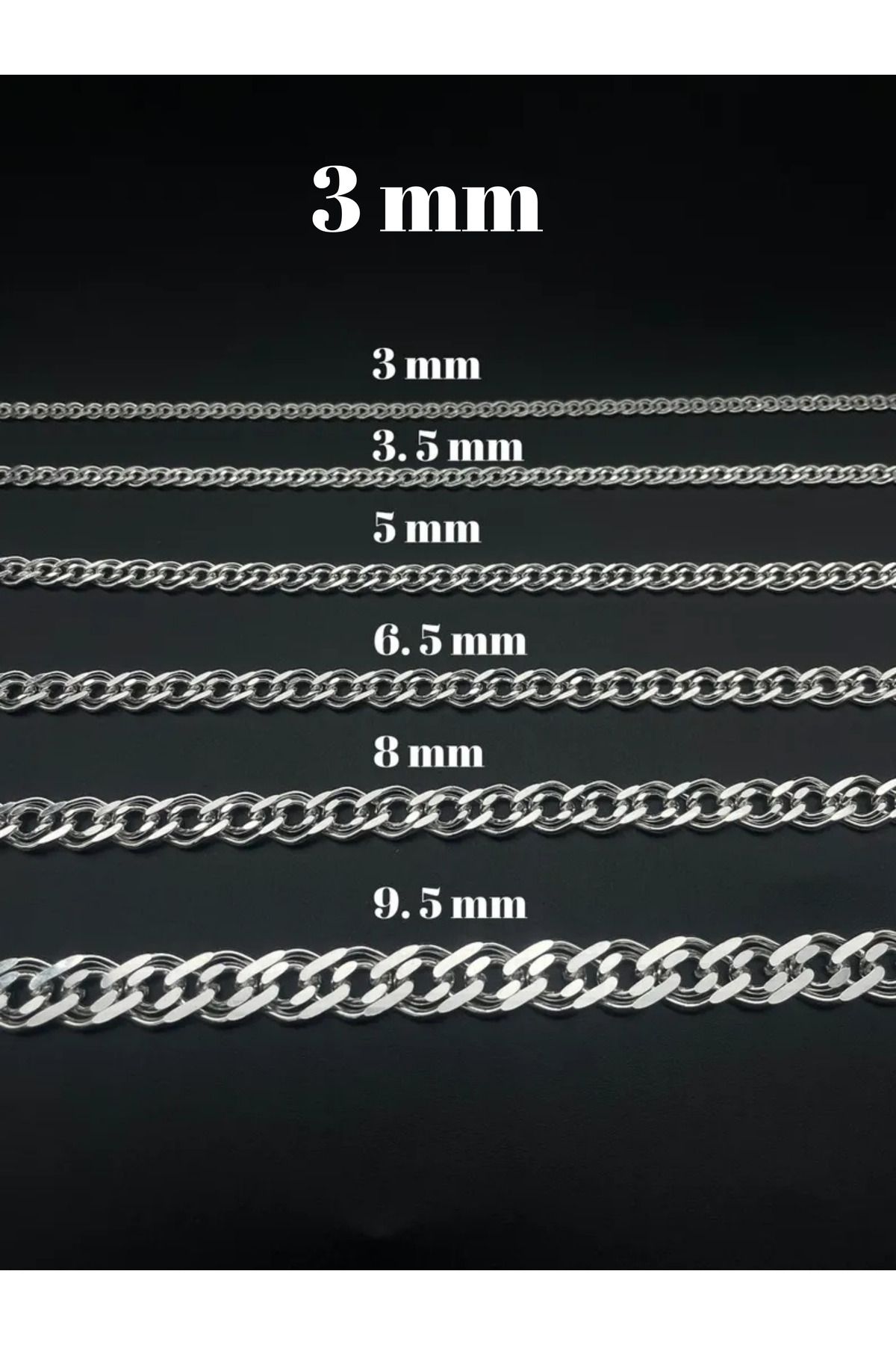 Parlak Gümüş 3 mm Rambo Erkek 925 Ayar Gümüş Kolye