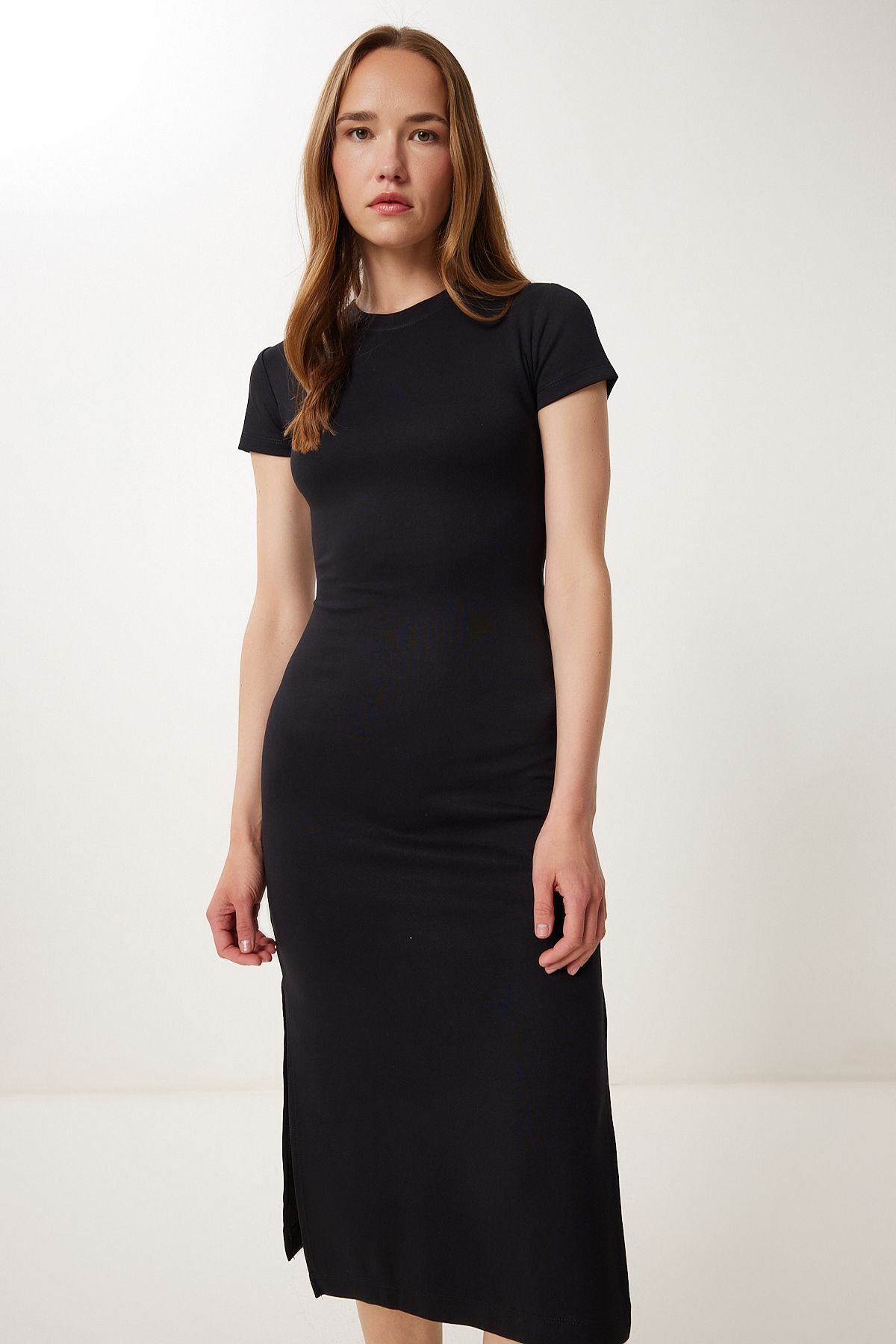 Lovelyİstanbul Cut Out Detaylı Esnek Saran Örme Elbise SİYAH LCR0080