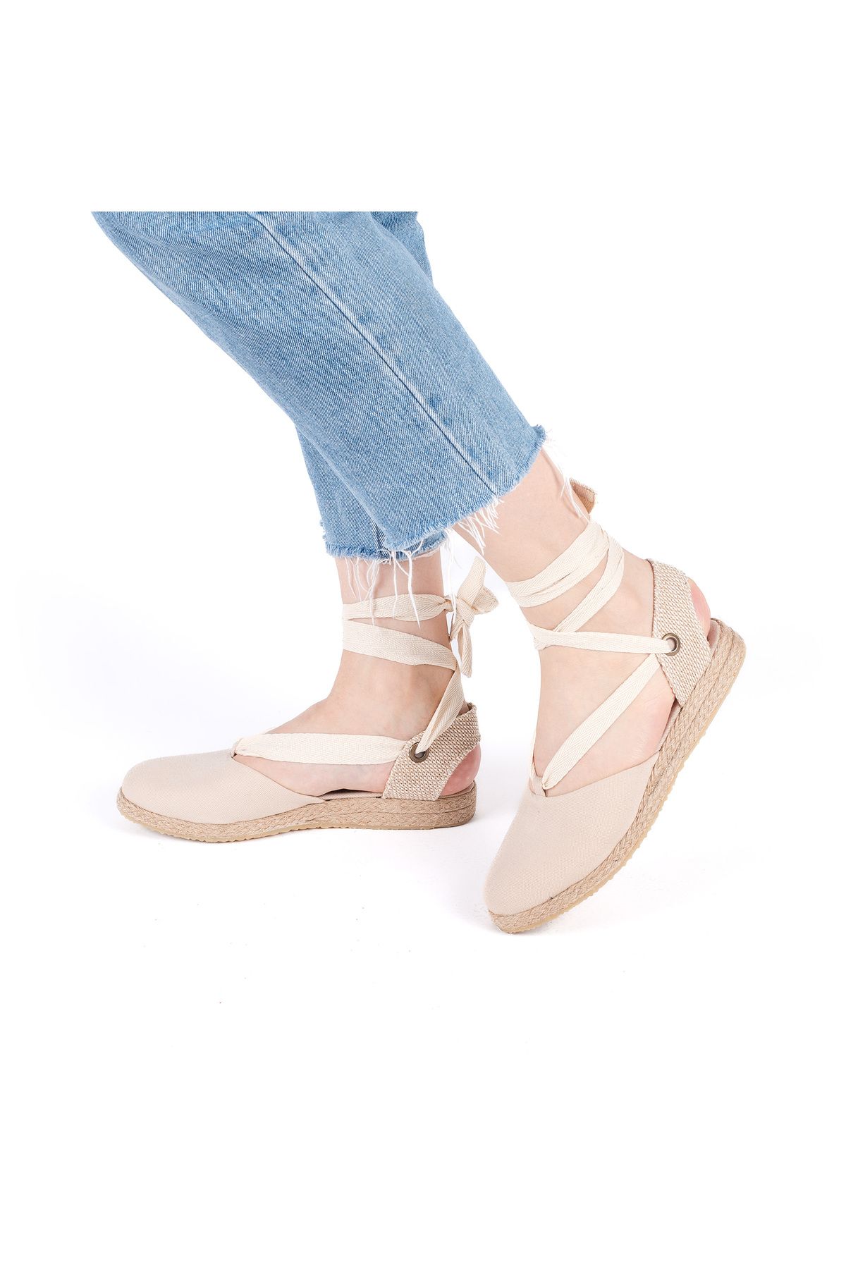Star Tombis Gerçek Elişi Ipli Düz Topuk Keten Espadril Handmade